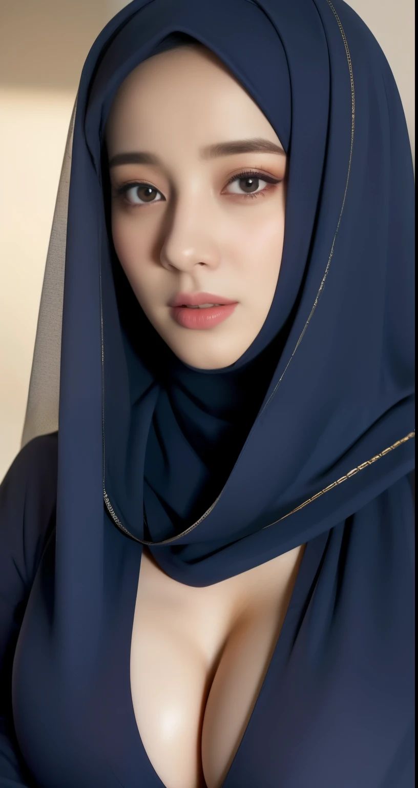 (best quality,4k,8k,highres,masterpiece:1.2),ultra-detailed, lips detailed, face bright, face glow,(realistic,photorealistic,photo-realistic:1.37),25years old woman, Pasmina hijab abaya,((long hijab)), blue hijab pasmina,asian korean cute woman, ((very cry eyes)), cry lips, book,style sex +18,((very big tits)),book,erotic Asian korean