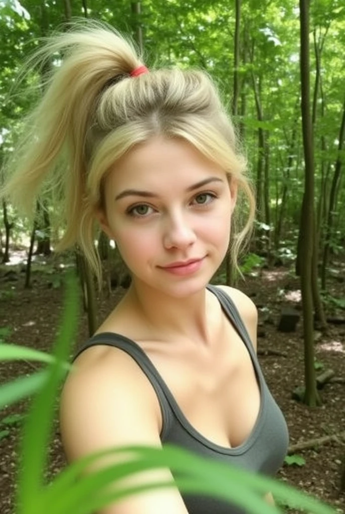 wearing a frog hat, smiling face with green eyes, white hair, wearing green clothes and a picture of a frog