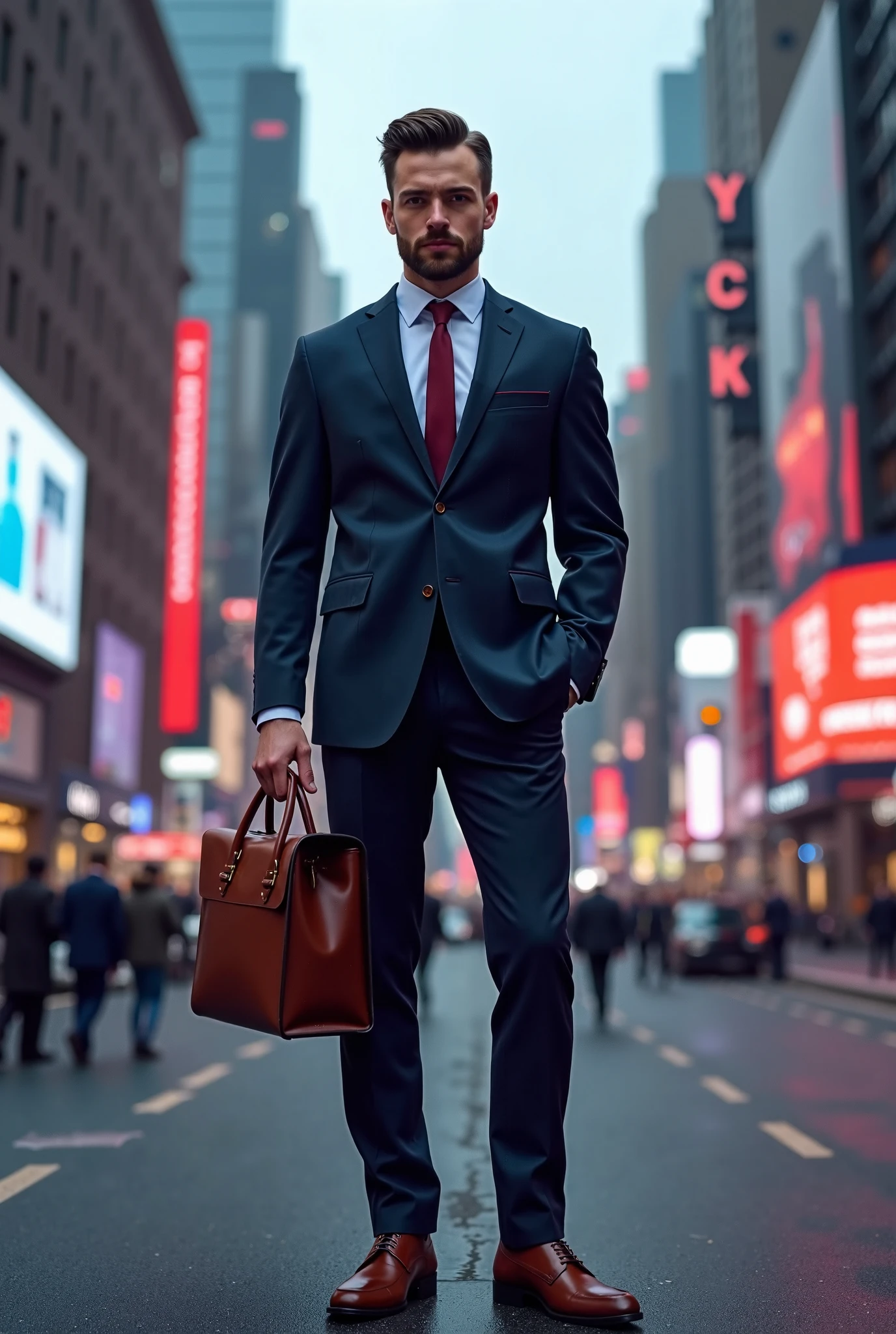Arafed man in a suit and tie standing on a city street - SeaArt AI
