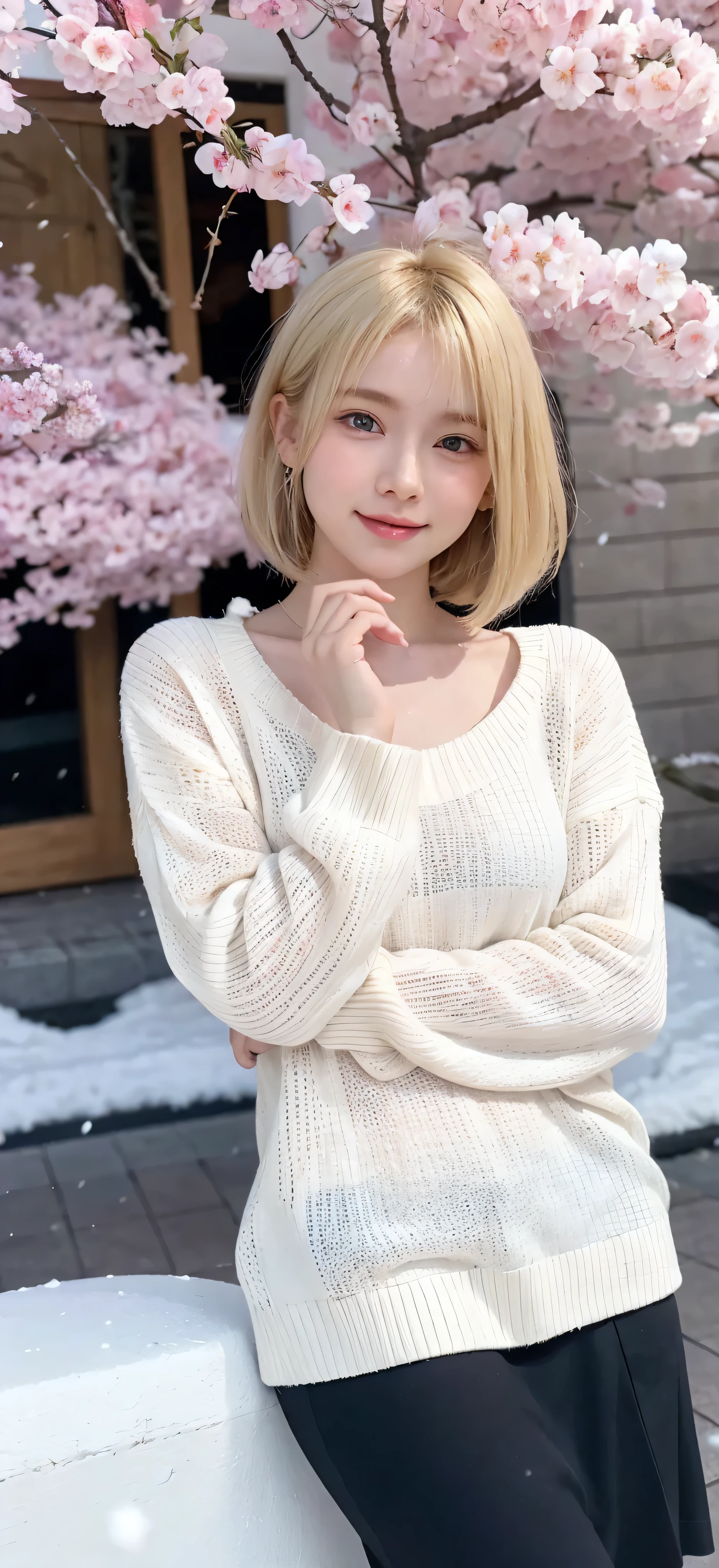 1 Girl、((Virgin Killer Sweater))、blue sky、明るくてとてもbeautiful顔、young, Shiny white skin、Best Looks、Blonde hair reflecting the dazzling light、光沢のある光沢のあるbeautifulブロンドの髪と超長い絹のようなストレートヘア、Long bangs、とてつもなくbeautiful20歳、Large, clear, light blue eyes、beautiful、Adorable、beautiful女の子