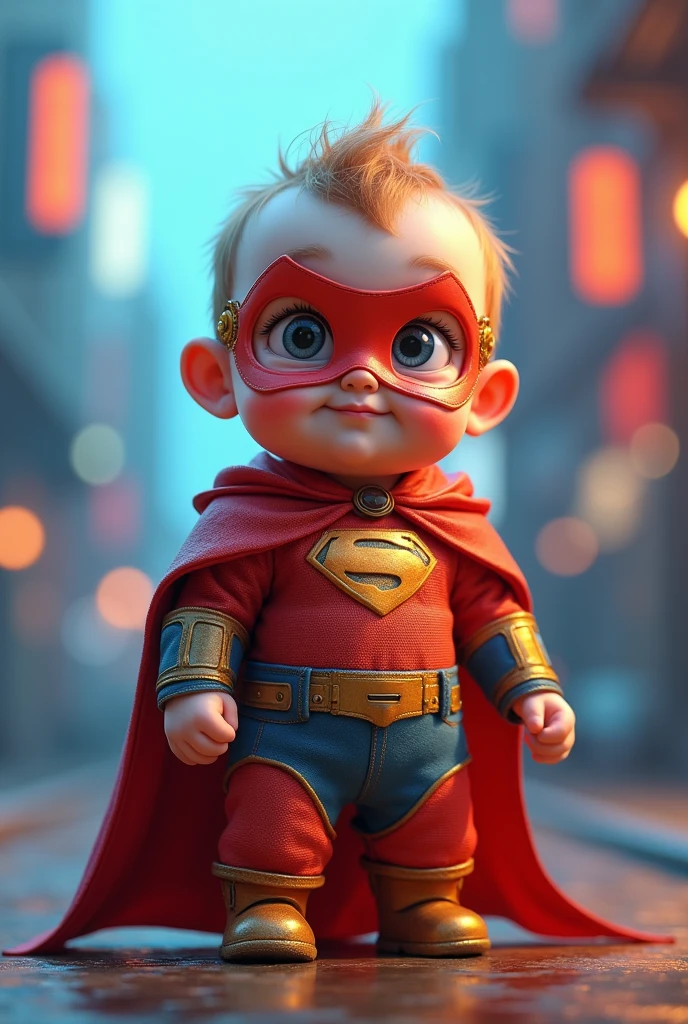 A super hero kid full of pimples, bald and obese