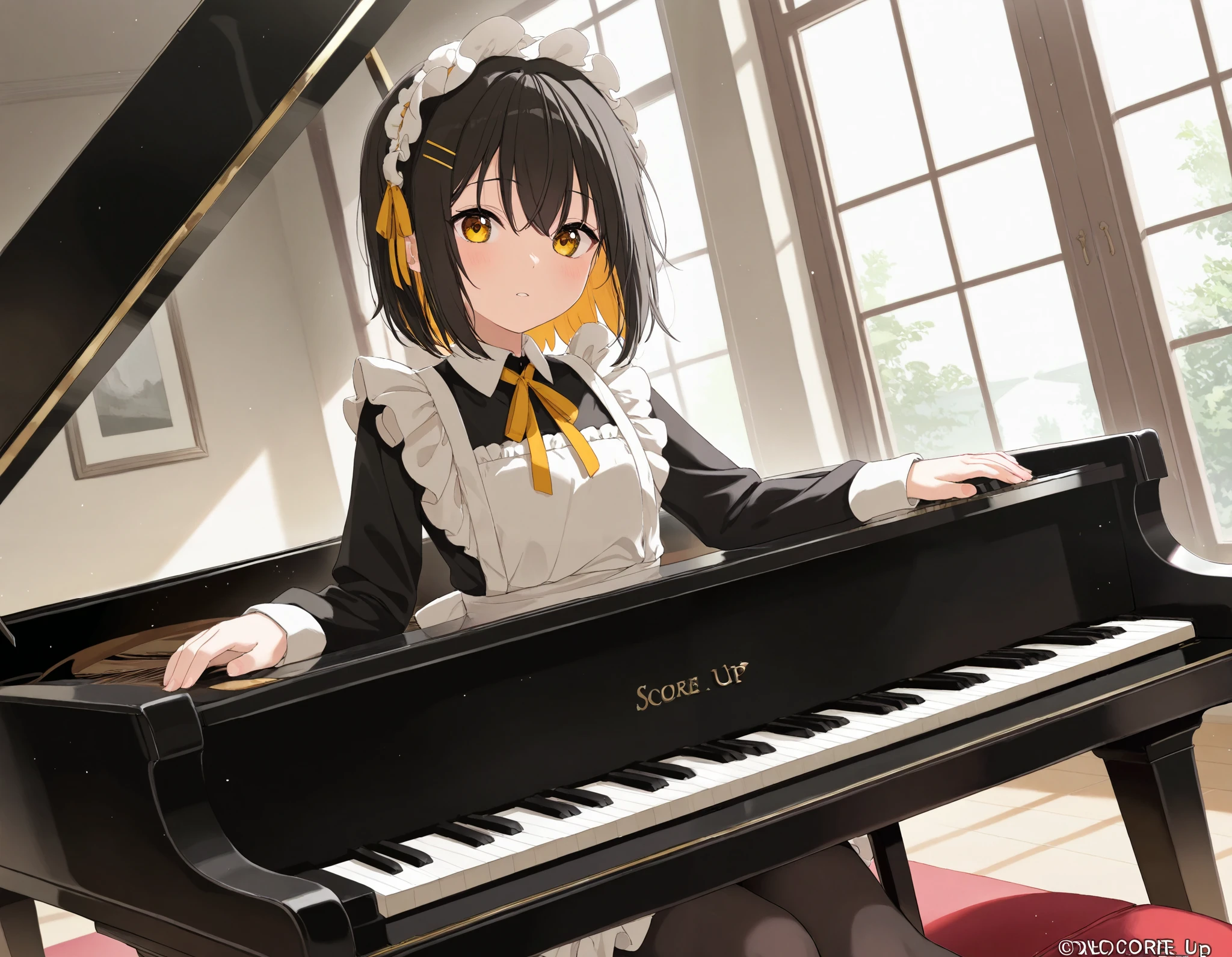 Maid playing piano