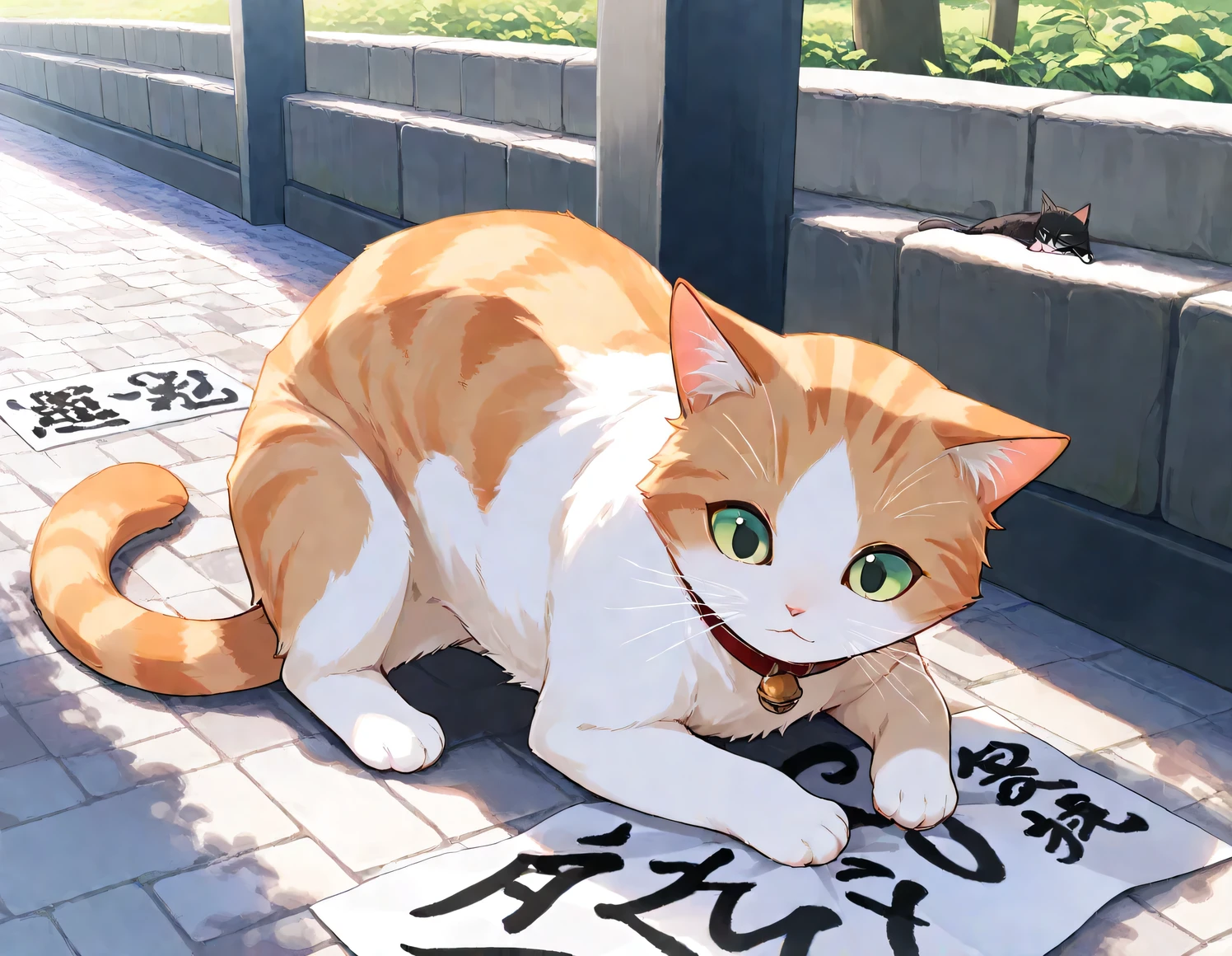 (masterpiece), (best quality), (ultra-detailed),
Accompanied by a cat, (cute cat), outdoors,absurderes, Hi-Res, ultra-detailed, BREAK, Expressive lettering, Elegant décor, Design images featuring beautiful calligraphy with craftsmanship and skill。