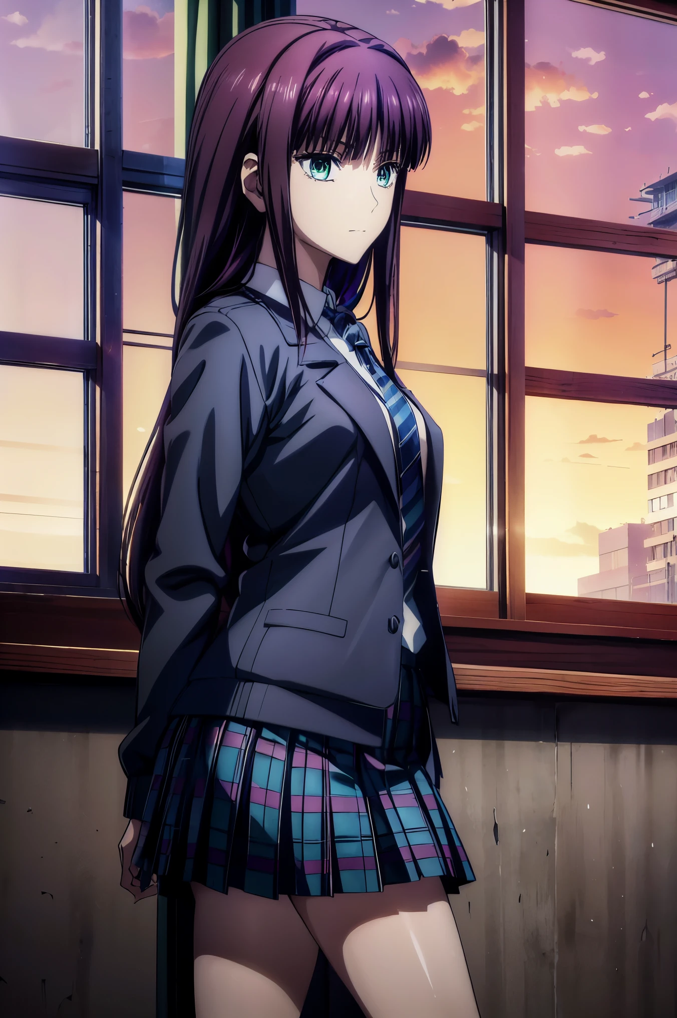 blazer uniform,赤 purple hair, green eyes, eyes like jewels, super high resolution, ((( green eyes))),赤 purple hair, beautifulアニメ高校の女の子,(Masterpiece:1.2, 最 high quality ), ( is present, photo is present:1.4), beautifulイラスト, ( natural light , Movie Screenplay ), nsfw, watch viewers , COWBOY SHOOTING , front view of the company:0.6, 1 girl, Japanese, university student の女の子, perfect face, beautiful髪, beautiful顔, beautiful and amazing eyes, beautiful鎖骨, beautiful体, beautiful胸, beautiful太もも, beautiful足, beautiful指 , ((( navy jacket ), Light Blue Collared Shirt, Dark Blue Pleated Mini Skirt Vibrator , Black Socks , blue tartan ribbon tie )), ( beautiful風景), evening , Riverside, walk, smooth anime cg art , 魅惑的な Anime Girl , Let's Make a Girl in a Long Coat , high definition, very detailedなイラスト, High Resolution Faces in a Gorgeous Guest Room , RAW photos in the loop, film grain , standing , UHD and 8K Connection , 長い赤 purple hairと green eyesをした Anime Girl , Anime Moe Art Style , 若い Anime Girl の接写, smooth anime cg art , beautifulアニメの university student の女の子, Anime Moe Art Style , シュールな university student の女の子, Anime Girl , 魅力的な Anime Girl , シュールな university student の女の子, GIRL WITH SHINY CLOTHING , high definition, CG Details , high quality shadows, beautiful、delicate face、All the details , ディテール beautiful DELICATE EYES FULL OF DECISION,break( High Resolution 8K Wallpaper ),(高度に CG Details 8kの壁紙),Makima ( chainsaw man ),Scathach ( destiny / Grand Order Required ),reika shimohira , high definition, とても繊細で beautifulCGイラスト,最 high quality , is present Feeling , is present fabric, is present texture,((( debris flies))), (((最 high quality ))),8k,At 32k,Masterpiece, beautiful and charming anime woman , Supermarkets, very detailed, high definition,シュールな university student の女の子,Masterpiece, 最 high quality , high quality , Freshness , high quality texture, high quality shadow, high detail, sex, 1 girl, university student , alone,I, alone, alone, ADULT BIB , beautiful長い脚, beautiful胸, beautiful太もも, Tight Legs , beautiful leg line , Slender Waist in an Unmanned Bar ,Mature body girl, big breasted with a cross eye, beautiful胸,reddish purple hair, purple hair, BLACK CURRANT HAIR , charming Anime Girl , colorful hair, Straight Hair ,shy smile,幸せそうなsmile, Brilliant Appearance ,cute smile,Cool Beauty, beautiful女性, handsome face , beautiful写実性, Attractive Figure , enchanting face , Calm Expression , beautiful髪,smile, colorful eyes , green eyes,Jade Eyes, beautiful目,bright eyes, DELICATE EYES FULL OF DECISION, Jewel Eyes ,Jade Eyes,( green eyes:1.5), charming face,8 heads,:171cm,彼女は首に necklace 身に着けています, necklace ,beaded necklace ,Magatama Accessories,smile
