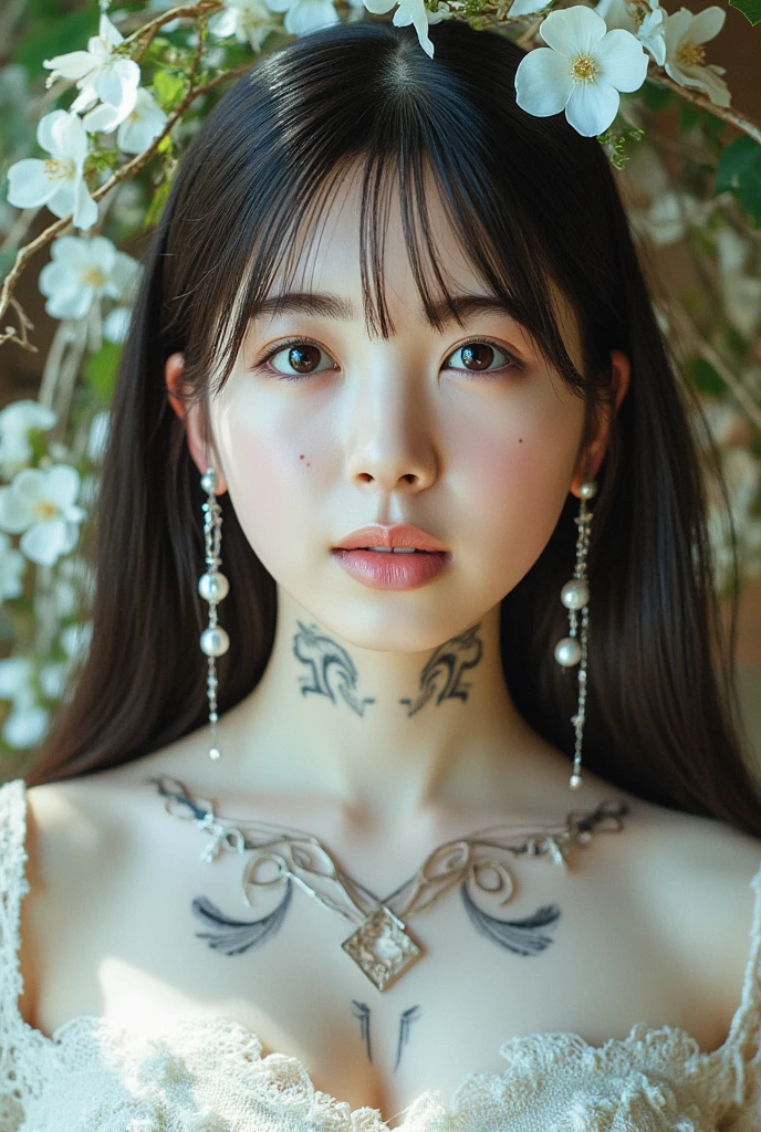 This Photo Consists Of 2 Women, Beautiful, Cutes, Baby Face, 15 Years Old, White Skin, Cleavage, Large Breast, Large Chests, White Off Shoulder Japanese Kimono, Lace Kimono, Embroidery Kimono, Muscles, Athletic, Girly, Japanese Vintage Village Background, Long Ponytails, Gradient Coloured Hair with Bangs, Sexy Look, Masterpiece, Adorable, Posing Because She knows She Will be Photographed, Beautiful Large Eye, Dramatic Vintage Lighting, ((Yakuza Tattoo)), ((Tattooed:1.3)), Smiling, Beautiful girl, naked, from the front, lying, hands raised, armpits licked,exposed breast, exposed vagina and anus , view from above