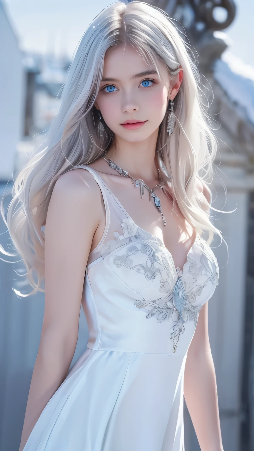 1girl,18yo,elf, extremely long white hair, light grey eyes, (ponted ears:1.3),
hyperrealistic,masterpiece,trending on artstation,chiaroscuro,analog film,intense detail,
photograph by Steve McCurry using Nikon FM2 camera and Nikkor 105mm Ai-S F2.5 lens using Kodachrome ??, professional photoshoot, national geographic photo,
Inside a citadel, dynamic pose, dark background,
Revealing white dress, dynamic pose, transparent floor-length dress,circlet,
off shoulder, nip slip