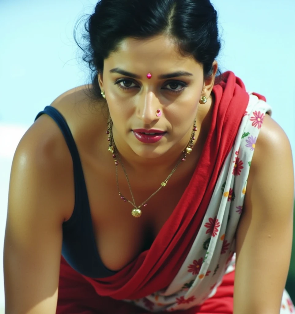 32 years old Actress Trisha ultra realistic face angry expression, swooping breasts curvy, and long strapless red dress he is pressing her tightly and  kissed by an old men and penetrating by his dick  and fucking her hard penis penetrate into her vagina forcefully while  she is screaming 
