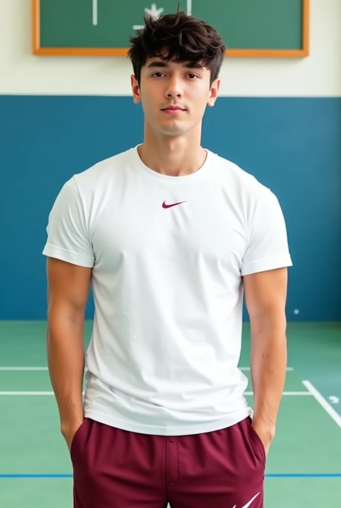 realistic, A handsome short-haired man wearing an orange shirt and green jogging pants.. , Country roads
