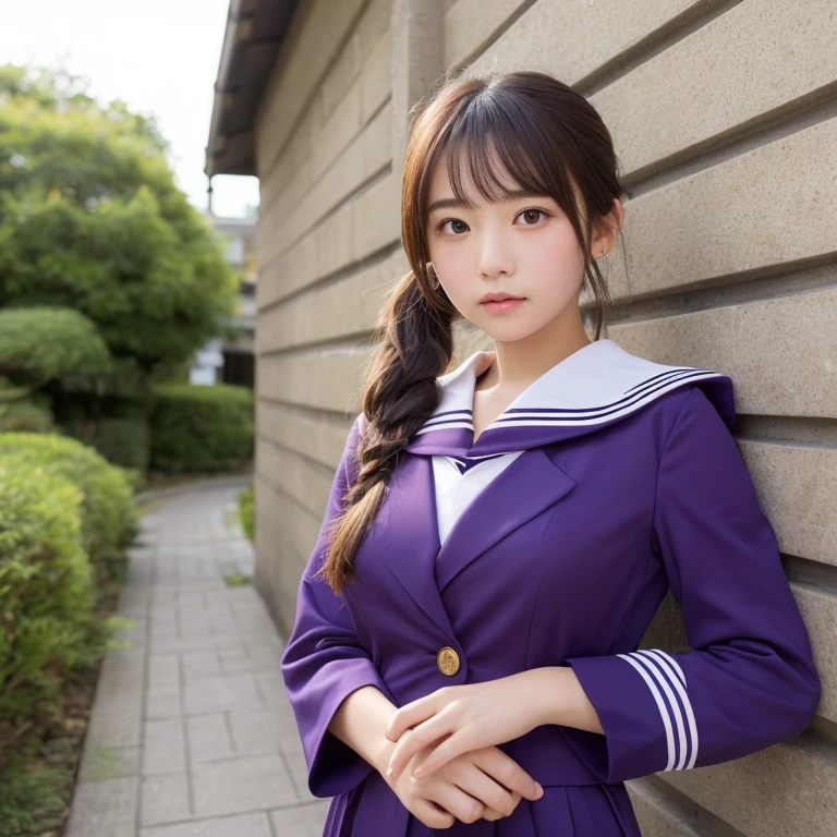 mix4, (16 K, Raw photography, Top image quality, masterpiece: 1.45), (realisitic, Photorealsitic: 1.37), one girls, Random hairstyle、Standing figure,Morning time slot、a very cute,a park,, profetional lighting, photon maping、physically-based renderingt, Gradient dark brown hair,, a handsome, Well-groomed and beautiful eyes、Large double eyelids、Very shiny、girl with, (((student clothes、Winter clothes、Sailor suit worn by Japan schoolgirl、Navy blue sailor color、scarf、a miniskirt, Small beret、high socks、lowfers))), Top Quality Photos, hight resolution, 1080p, (clearface), (Detailed face description), (Detailed hand description), (masterpiece), (Exquisite CG)、extreme light and shadows、dishevled hair、master work、abundant detail、(Fine facial features)、(top quality photo)、(masuter piece)、(A detailed eye)、Looking at the camera、Fine clavicle、((Slender big))、(((Japan schoolgirl in sailor suit)))、((Ready Idol System))、((a park、Slide、The fountain、seesaw))、(((neat and cute)))、耳Nipple Ring、A big smile、Drawing the whole body from the knees、Do not draw nasolabial folds、(((Cute sailor suit)))、(Big breasts that hang down big:1.4)、Big buttocks with tension、Two arms and two legs、(((from the front side:0.2)))、bare hand、No mask、