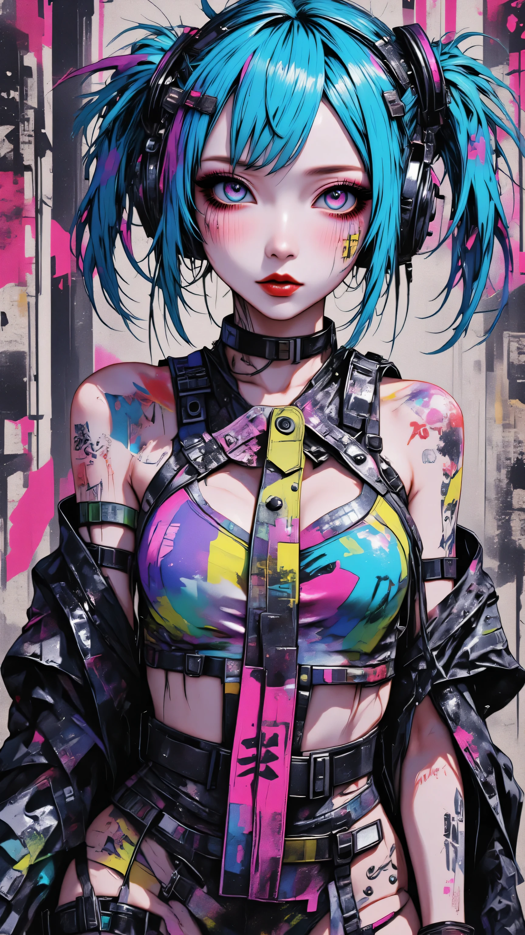 ((Hatsune Miku)), (heavy blushing), ((luminous design)), blue hair, pink eyes, seductive expression, (lewd), (ecchi), (cyberpunk), (punk), big tits, choker, rave, wristband, sexy, submissive, ((natural lighting)), (radiosity, ambient occlusion, anisotropic filtering), ((hdr rendering, vector, digital art)), upper body, anime, neon bikini, full body, (photorealistic), (arms behind back), 