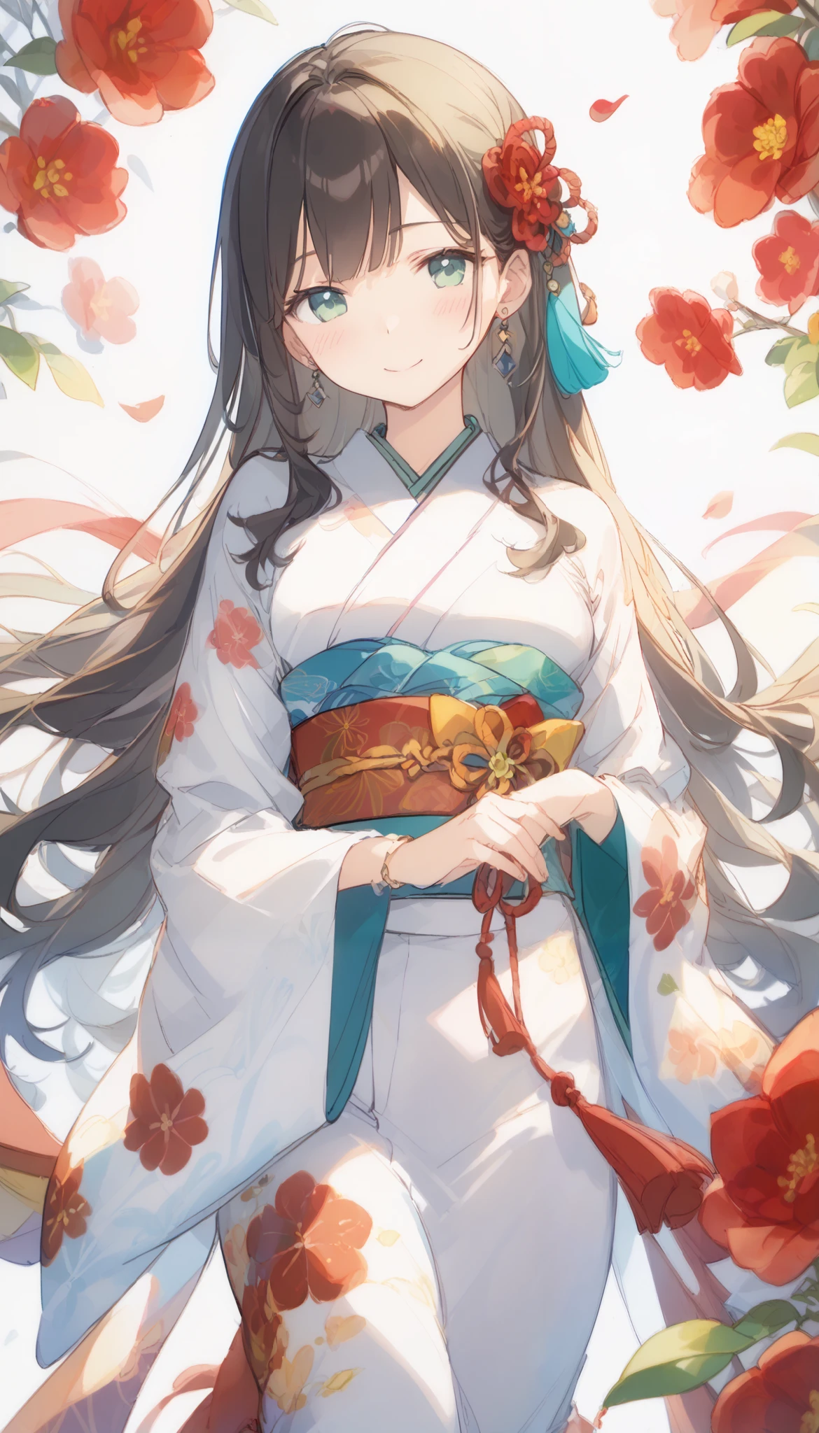 (((Simple configuration)))、(((Background is a white wall:1.2)))、 one girl to rainbow、 perfect anatomy、絵のように beautiful、 sketch、 in a jewelry box very delicate 、Cloud-like wall、、 floral、 delicate depiction、  abstract 、 Overall bright colors 、Gentle colors、 kimono、 Taisho Romance、(masterpiece、 top quality、 top quality、 Official Art、 beautiful,  beautiful:1.2)