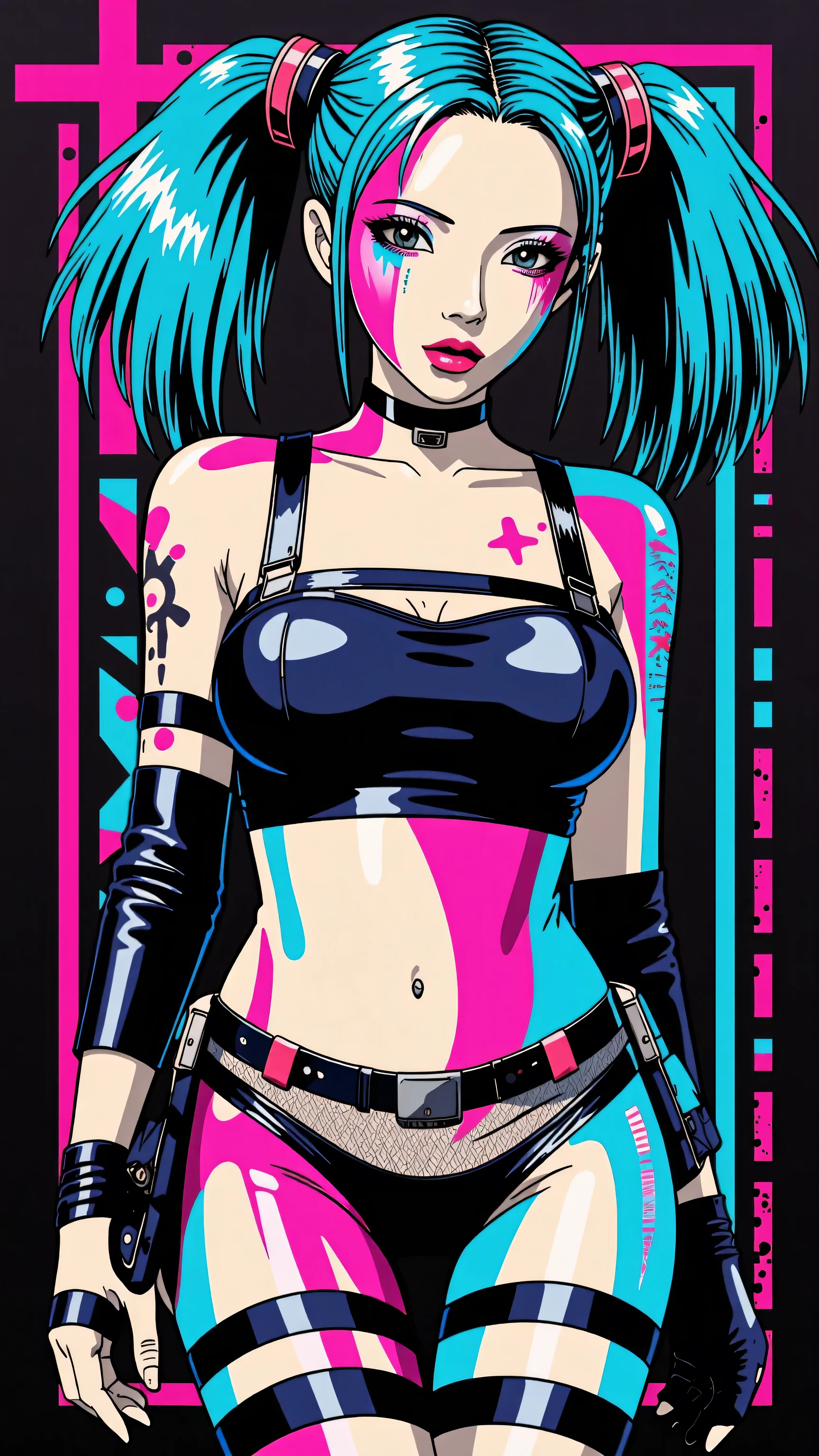 ((Hatsune Miku)), (heavy blushing), ((luminous design)), blue hair, pink eyes, seductive expression, (lewd), (ecchi), (cyberpunk), (punk), big tits, choker, rave, wristband, sexy, submissive, ((natural lighting)), (radiosity, ambient occlusion, anisotropic filtering), ((hdr rendering, vector, digital art)), upper body, anime, neon bikini, full body, (photorealistic), (arms behind back),