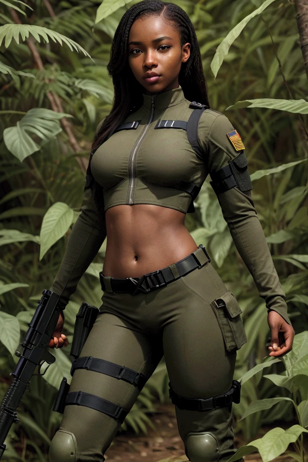black Woman body Wear, millitary camouflaged wears, defined thick thighs cybernetic body parts, short underwear
