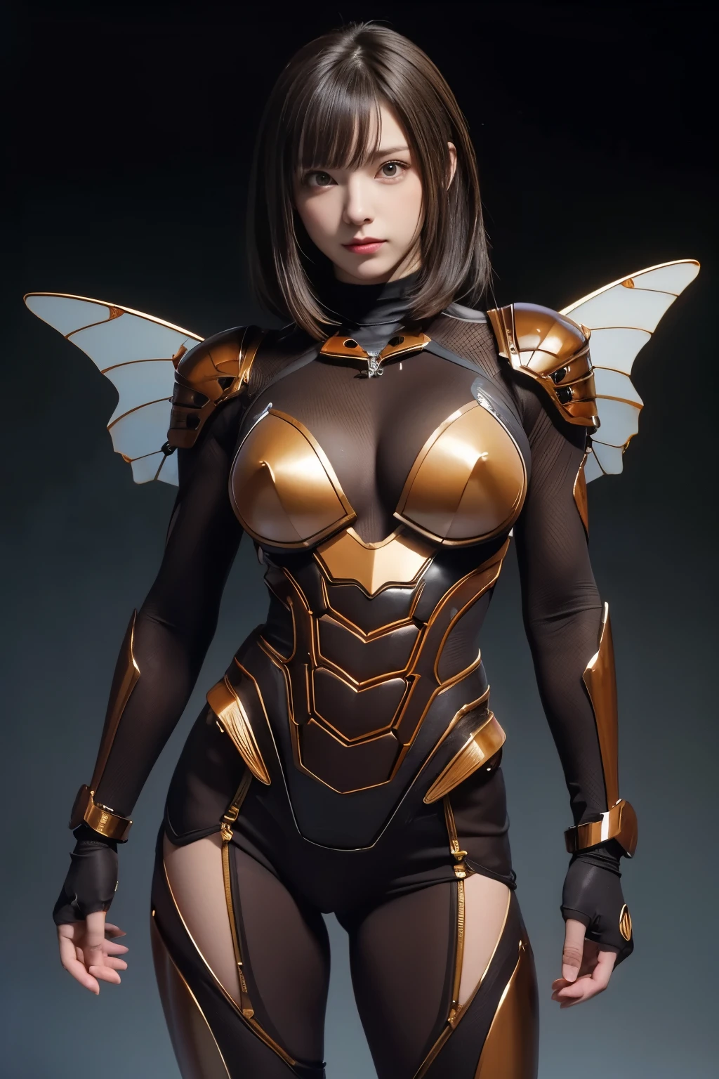 (high resolution,masterpiece,best quality,extremely detailed CG, anime, official art:1.4), realistic, photo, amazing fine details, all intricate, gloss and shiny,awesome many layers, 8k wall paper, 3d, sketch, kawaii, illustration,( solo:1.4), perfect female proportion,villainess, (fusion of dark brown cockroach and lady:1.4), (brown cockroach form lady:1.2), (brown cockroach lady:1.2), (fusion:1.2), (solo:1.4), (evil smile:1.2), muscular, abs, (cockroach brown exoskeleton bio insect suit:1.4), (cockroach brown exoskeleton bio insect armor:1.2), (brown transparency cockroach wing:1.4), (brown cockroach antennae:1.3),