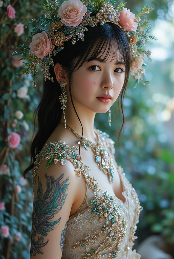 Ruined city、Hair flows、 ((highest quality、masterpiece、8k、best image quality、ultra high resolution、Award-winning work)、(close-up of woman's face:1.35)、(close-up of naked face:1.3)、(accurate anatomy:1.1)、(look at me and smile:1.1)、Shining fair skin with ultra high resolution、most detailed face、ultra high resolution detailed face、ultra high resolutionの髪の毛、(ultra high resolutionの煌めく瞳:1.1)、Beautiful face drawn in every detail、(blurred background:1.1)、ancient Islamic clothes, chest together, tattoo