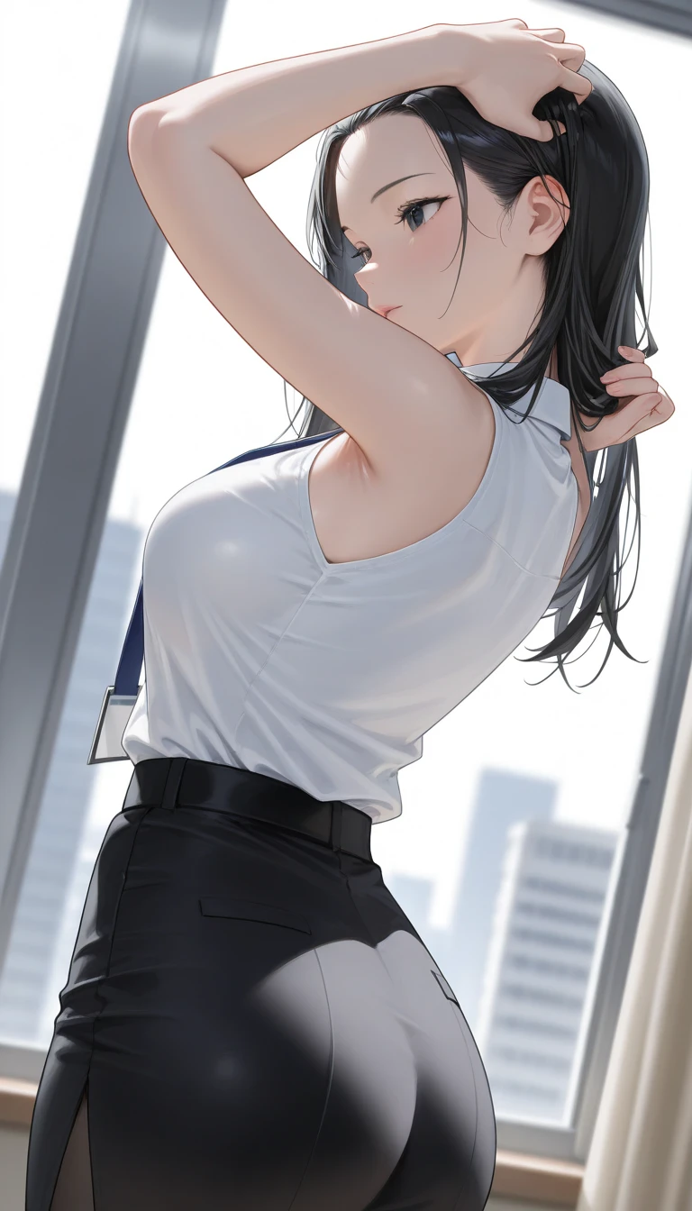 absurd, masterpiece, best quality, realistic, hyper-detailed, (shiny skin, sweaty:1.4), looking at viewer, slender, 1girl, solo, tennis wear, white polo shirt, white sneakers, white miniskirt, small breasts, (thick thighs:0.4), dynamic lighting, high resolution, sharp focus, depth of field, ponytail, black hair, blue eyes