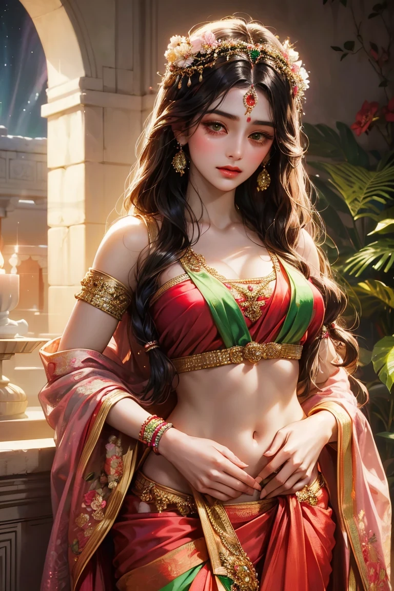 nsfw:0.7、smile、Cowboy Shot、Nipples are visible、Abdominal muscles、((Beautiful young Indian woman))、(Dark Skin)、Black Hair、((Big Breasts))、((Intricately embellished sari dress))、(((Ultra tight pink saree)))、Lots of accessorieaharaja、Bollywood、Slender women、 8K Ultra HD,Detailed face、Delicate texture, (((Trendy hairstyle)))、Taj Mahal、Temples in India、Beautiful and majestic palace、((Delicate photo)),(Girl Astepeace RAW Photo Details:1.25), (Highest quality:1.6), (Ultra-high resolution:1.5), (Realistic:1.75), 8K resolution, Canon EOS R5, 50mm, Absurd, Very detailed,Cinema Lighting、