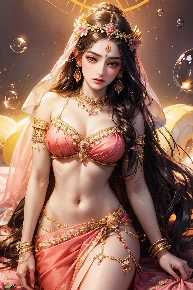 hindu goddesses, mini tight clothes, gigantic saggy breasts, big round ass, transparent tight panty, divine beauty, intricate jewelry, vibrant colors, ornate headdresses, multiple arms, graceful poses, serene expressions, divine energy, celestial glow, majestic backdrops, ethereal lighting