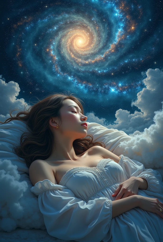 a cabin in space, black haired person sleeping, spiritual projection, spiritual dimension, aura energy, celestial light, person flying in the starry sky, universe, light golden, (best quality,4k,8k,highres,masterpiece:1.2),ultra-detailed,(realistic,photorealistic,photo-realistic:1.37),concept art,dramatic lighting,ethereal,cinematic,mystical,glowing aura,cosmic,surreal,intricate details,ambient occlusion,volumetric lighting