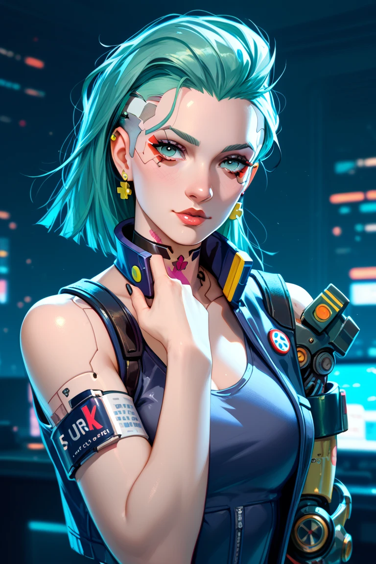 (((masterpiece:1.5),(highest quality:1.5),(Very detailed:1.5),(High resolution:1.5),(Realistic:1.5),(Realistic:1.5),(Delicate depiction),(Gentle colors))),8k,wallpaper,BREAK(One Woman),((Upper body close-up:1.5)),(front:1.5),Japanese,(Short Bob),(Colorful hair),(Red, orange, green and golden hair:1.5),(Shiny Hair:1.3),(Detailed hair drawing:1.2),((Looking at me:1.5)),BREAK(((Navy blue tactical bodysuit:1.5))),((Tactical Headset:1.5)),((Detailed drawing of the costume:1.5)),(Fine skin:1.5),(Shiny skin:1.3),(Beautiful Face:1.5),(Cute Face:1.5),(A serious face:1.5),BREAK(Big Breasts:1.2),(((Muscular:1.5))),((Sexy Looks:1.5)),((Cyberpunk atmosphere:1.5)),(The background is the city:1.5),(faint light:1.5),(((Blur the background:1.5)))