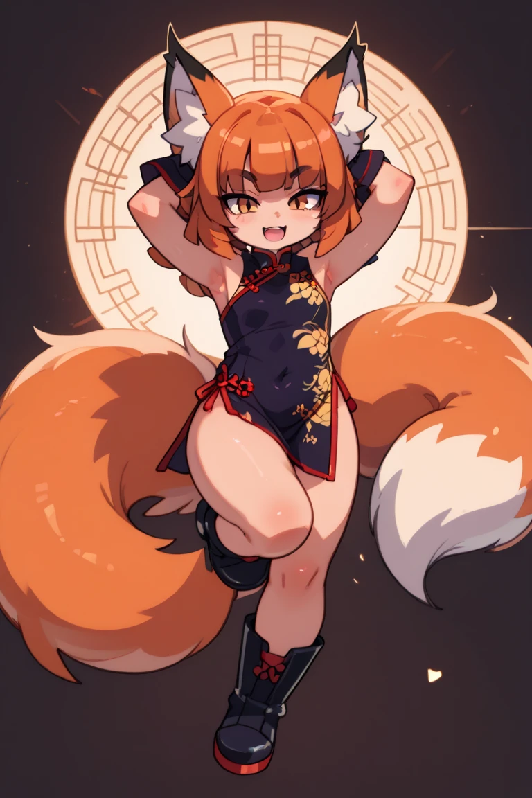 A doujinshi cover with a young male detective and a fox woman in a Chinese dress back to back, furry, kemono, with some elements of 007, battle manga,