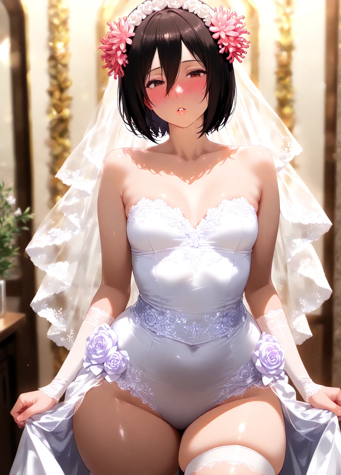 masterpiece, ((Highest quality, Detailed and realistic 3D))、wedding、(Two cute、A good friend、Standing side by side、kawaii:1.4、、smile:1.3、smile、Mr.々Hair style、pubic hair、Smaller breasts)、(((Full nudity、Exposing the breasts、Pussy)))、(Realistic and detailed skin texture、pale pastel wedding dresses:1.2、gem、hair ornaments、Veil、See-through)