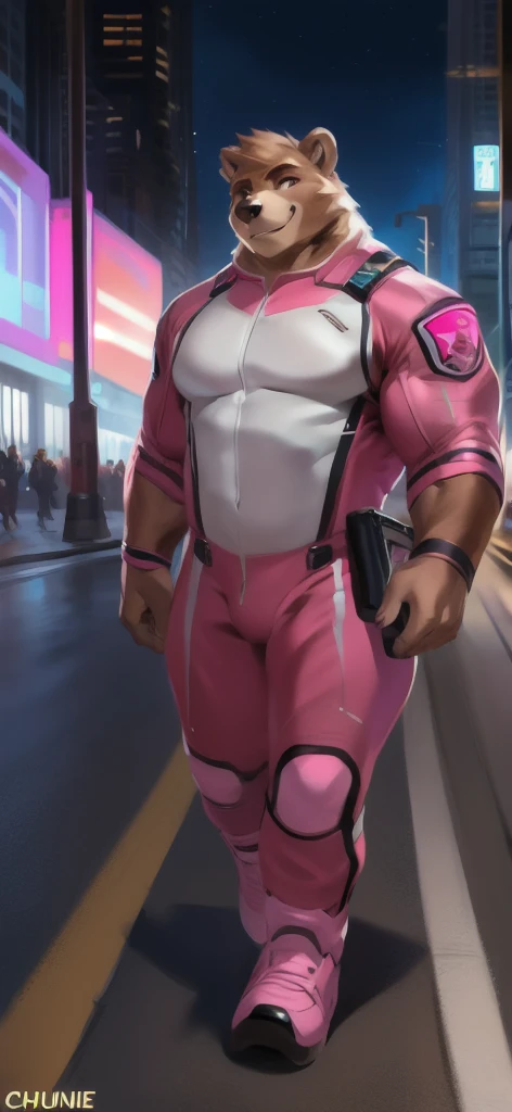 (masterpiece, men full-body shot, intrincate raw photography)cyberpunk citizen in pineapple pattern oversize hoodie, anime, rocketeer, pink mask, neon light details, intrincate, futuristic, chubby, sharp, accurate focus, random pose, cyberpunk city, street neon lights, insta pic, photo of the year, cinema4d, dramatic, lights and shadows, natron, substance, maya, octane render,