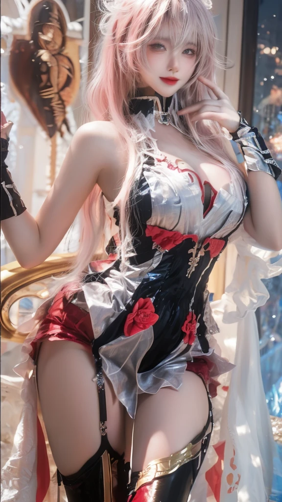 A ((real rabbit-eared princess:1.98)), gorgeous blushing beautiful sexy charming seductive erotic alluring enchanting doe-eyed ((tall slender delicate:1.3))(((chained and bound and collared and leashed captive ((white rabbit-eared princess)):1.3))) with ((two real white-furred rabbit ears:1.98)) and (slender waist,((white hair)):1.4), ((cone nipples,torpedo tits:1.2)), wearing ((red and white habit)) (((elaborate flower-crown))), ((lace-borders))gem-encrusted, gold, latex,((leather harness, thin chains, body chains, ankle chains, waist chains, arm chains, nipple chains, thigh chains)), cuffs, bondage,collar,leash,restraints,binders,body_harness, lingerie((fuck-me pumps, slut heels:1.5))((stockings, thick thighs:1.2))((loincloth,belts,straps,garter,thong)), in ((rich:1.2))((royal palace bedroom)); epic masterpiece,ultra realistic,8k,32K intricate detail, delicate pattern,ambient lighting,indirect lighting,((slutcore,whorecore,bondagecore,muslimcore,princesscore,priestesscore,nuncore:1.3)),((BDSM:1.4)),((SFW)) (ulzzang-6500-v1.1:0.5)RED LIPS,MAKEUP(deep hot red-cheeked blush:1.7)<lora:fashionGirl_v50:0.4>CLERIC<lora:adventurers_v1:0.4>WAR_GLAM,WEARING WAR_GLAM,ARMOR<lora:warriorPrincesses_v10:0.2>
