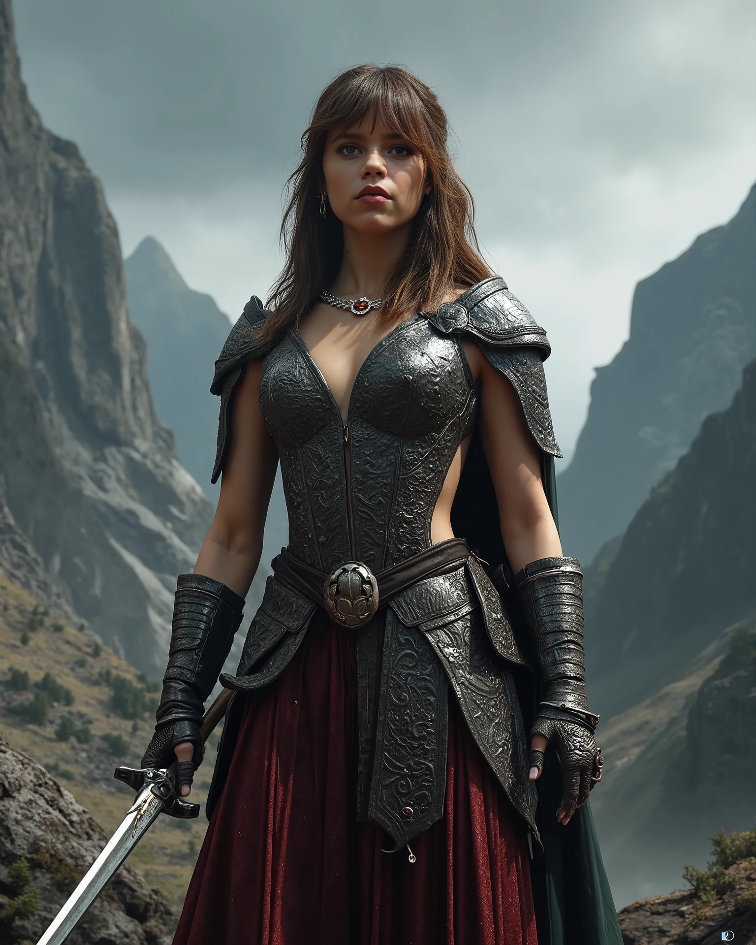 ( extremely detailed CG unit 16k wallpaper:1.1), (Denoising strength: 1.45), (masterpiece:1.37), game style , Emma Watson as Warrior Princess Xena, hiper HD, dark fantasy
