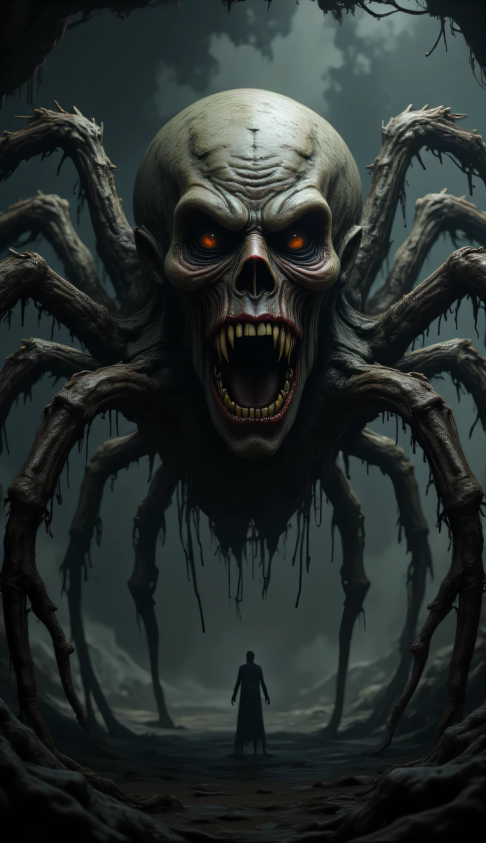 Horrible giant spider with a human face