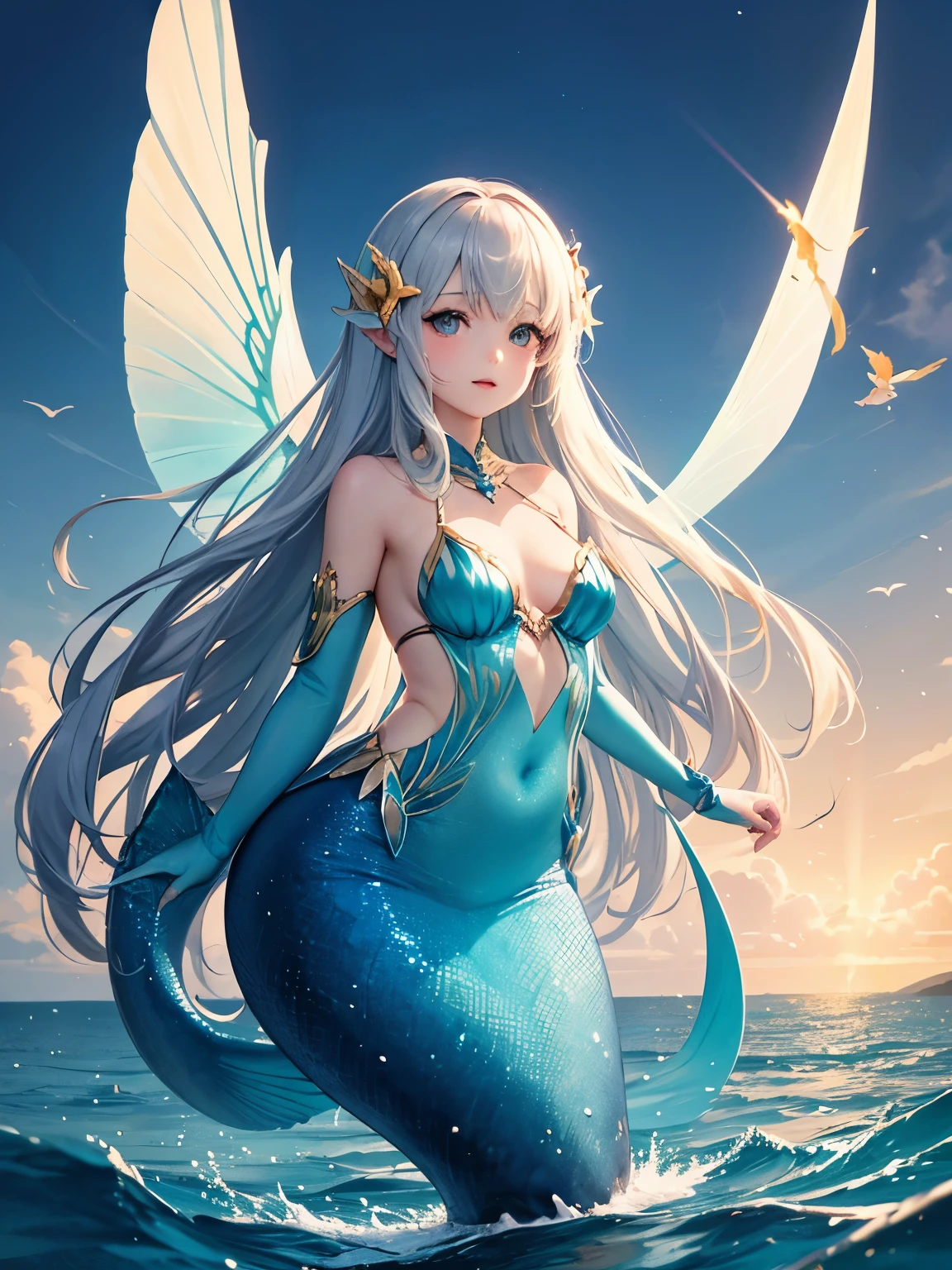 Mermaid Princess, Gradient color, best quality, masterpiece, very aesthetic, perfect composition, intricate details, ultra-detailed