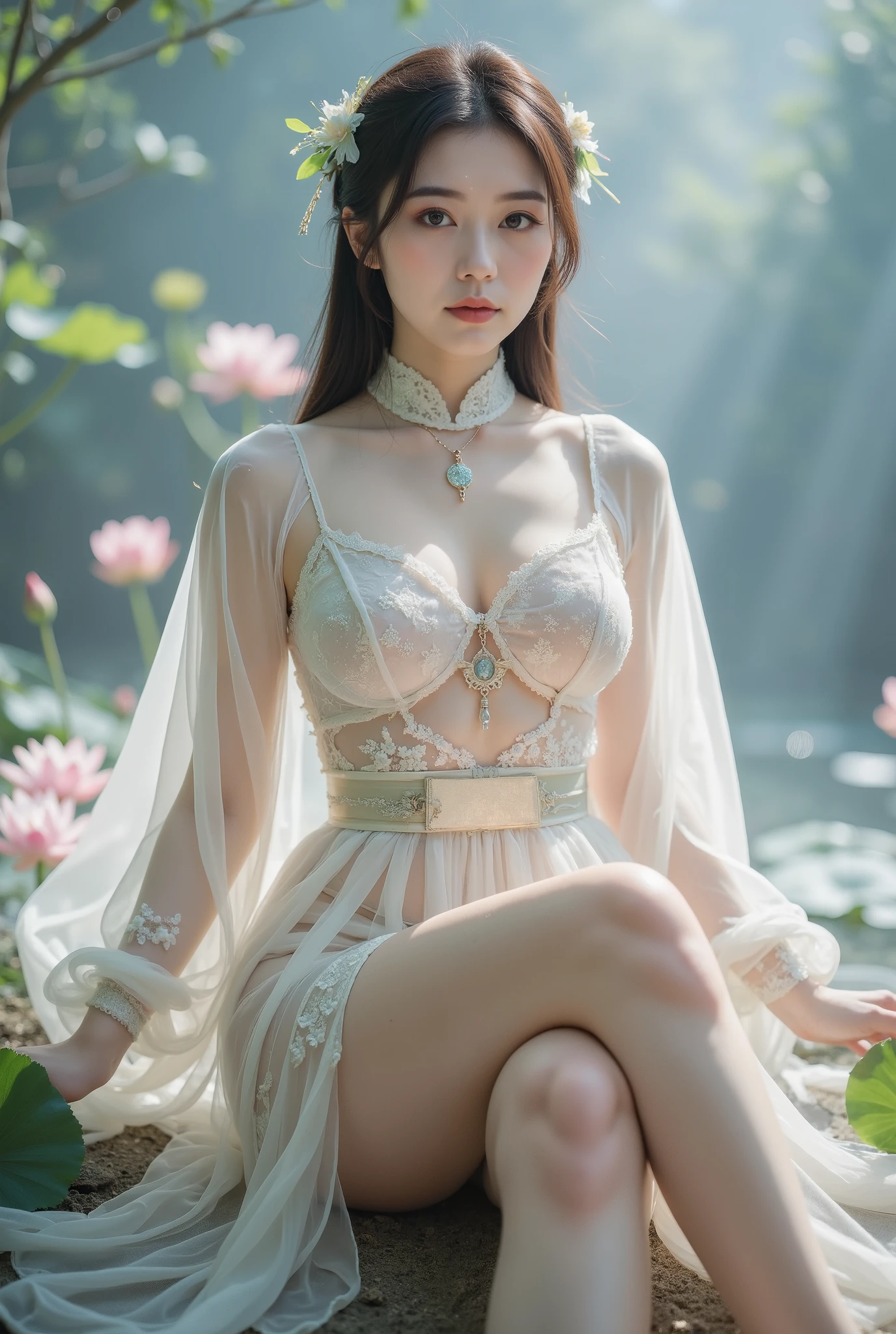 ((((Standing refraction :1.5)))),shinano cosplay costume, cosplay, Thigh socks, heels, Viewing angle , part of a fox's tail , Multiple tails, deep into the fantasy world , Her eyebrows become a painting , Foggy room ,The heroine's figure looms out , It's like a fairy in a painting , long sexy legs, beautiful big breasts 而又带着一丝 Mystery的色彩。Her face is beautiful and delicate ,Like a finely carved jade,Show extraordinary beauty。 eyebrows so beautiful , long eyebrows extend to the temple , Gently fluttering in the wind ,Show the light of perseverance and wisdom。straight nose,Cherry lip color, Slightly raised corners of mouth, show confidence and calm 。 My skin is very clear , , fair skin ,Reveal healthy glow,Not like a fairy'Non-secular 。Her makeup is light and delicate,Tang'Too many decorations , 。 Hazy beauty hidden in a wonderland , The waves in my eyes are like twinkling stars ,Eye makeup is eye shadow and eyeliner, makes her eyes brighter and more impressive 。嘴唇涂上grace的口红,增添一丝魅力和grace 。她的衣服grace别致, wear white to win snow , Fluttering clothes , Can be blown away by the wind at any time ,Add to it 。 Beautiful embroidery patterns on her clothes ,既不失grace, She also showed amazing skills 。 A wide belt around my waist , She wears a crystal clear jade pendant ,Swinging with her movements。Her hair is casually tied behind her head., fix it with lotus leaves , Extraordinary hair , Add some gentle 。 It seems like the wind will blow it away at any time ,宛如一道 beautiful big breasts 的风景线,Attracted everyone'Notice。 Pale eyebrow pencil outlines the perfect eyebrow shape , beautiful big breasts 、grace、 Mystery、and full of power。