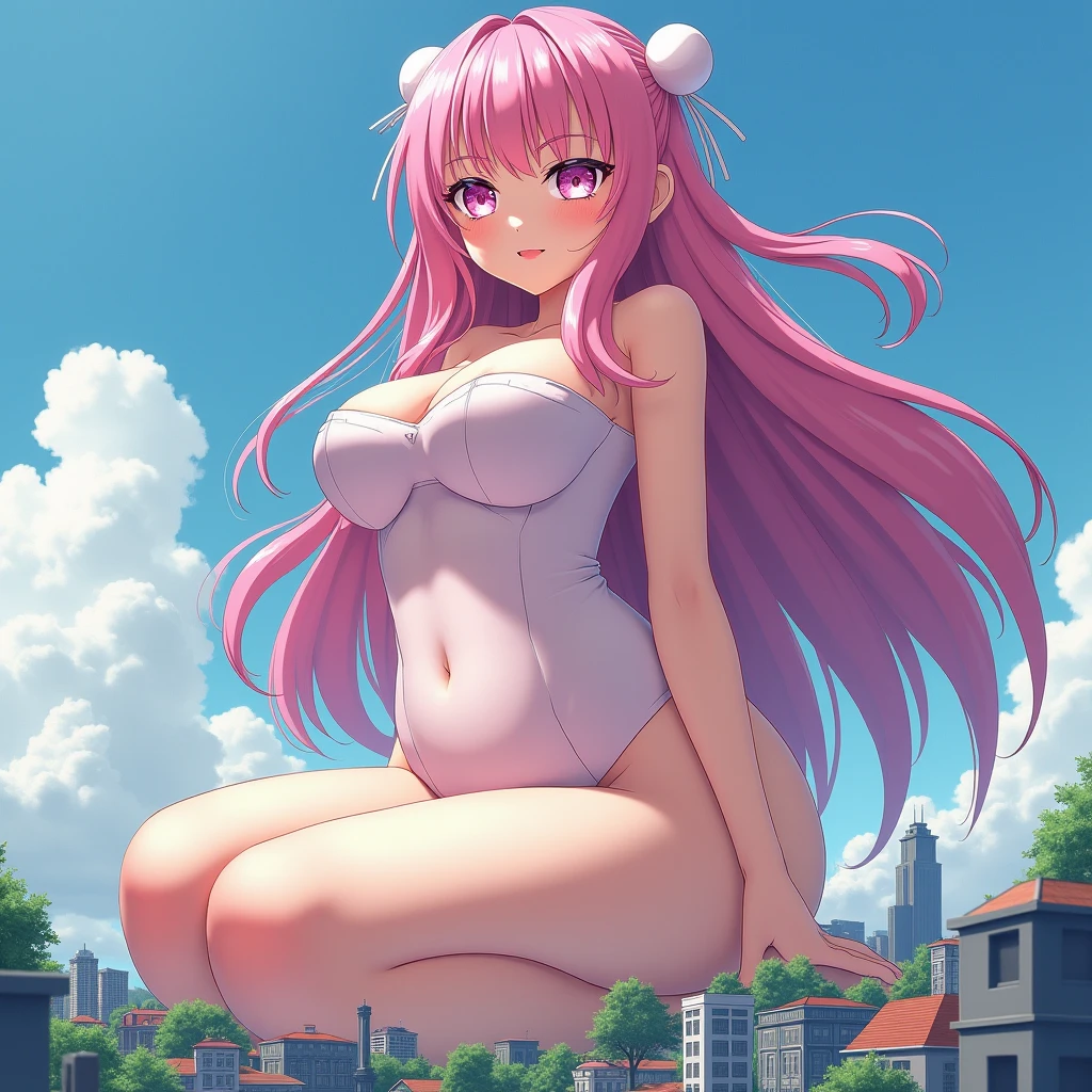 young girl,Completely naked,small breast,nipple,pink hair color,two side up,double teeth,No panties,Pussy