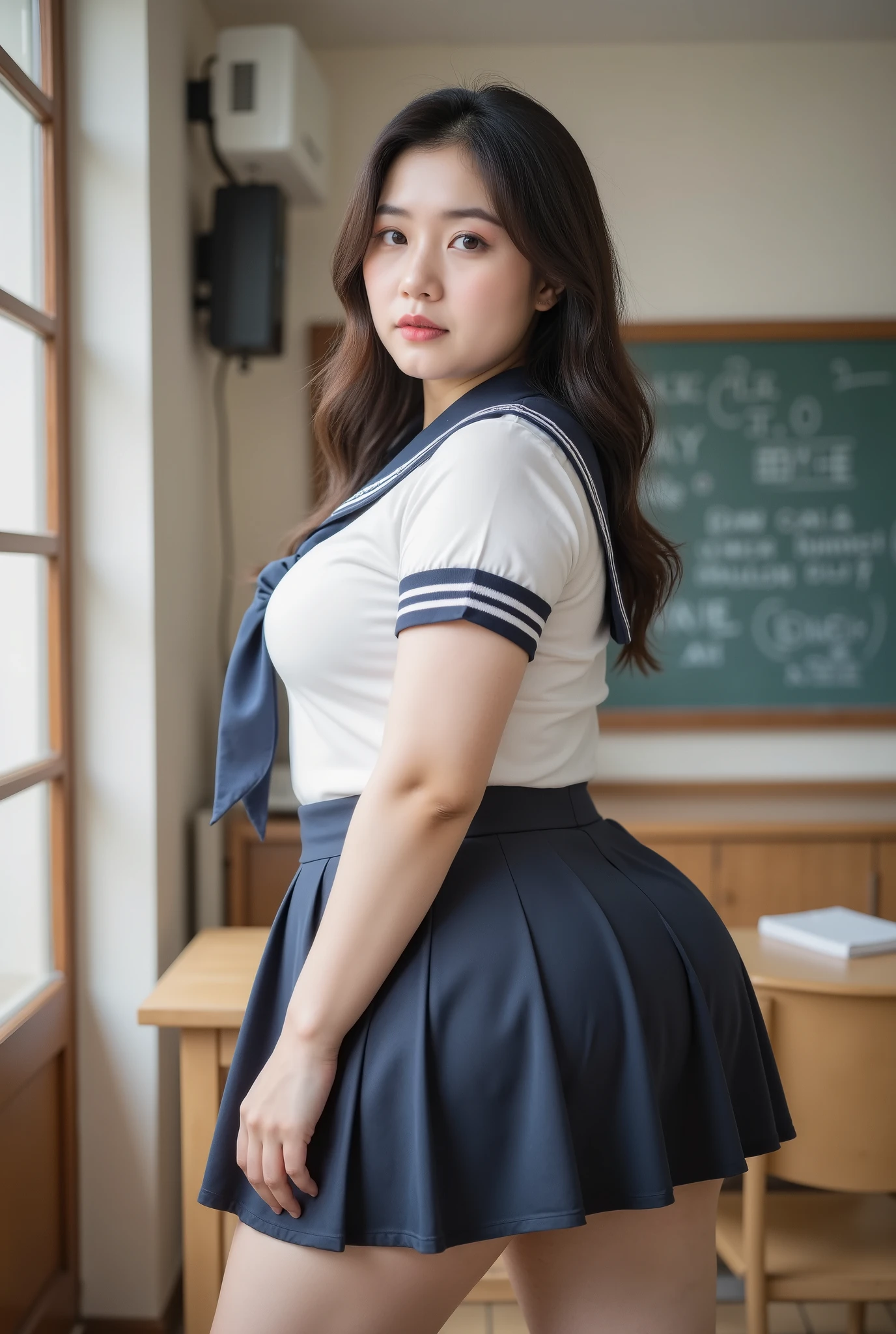 (  Super Cute Young Face  ),
(Japanese idol's face :1),
very beautiful cute big breasted girl,
(Sailor High School :1.1),
(beautiful pleated skirt :1,5),
Professional photographer, 
 full body photo，Big Ass