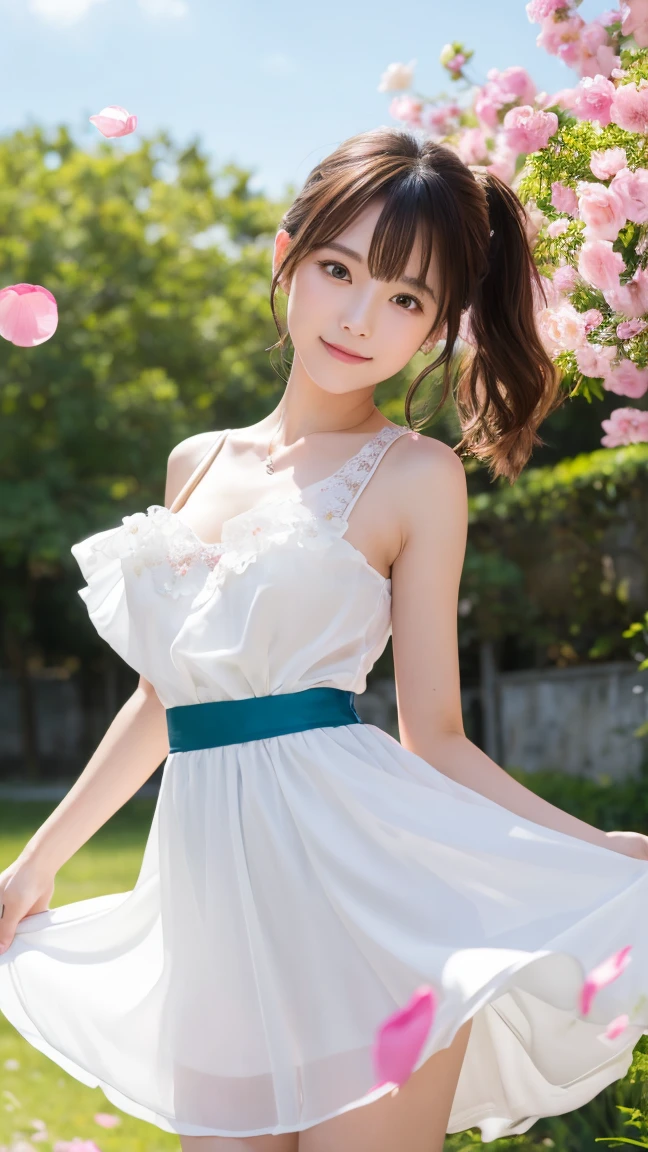(Highest quality:1.4), Beautiful Face, 8K, Absurd, (Ruffled Dress、Show your whole body:1.4),Viola Lace, Gardenia, Delicate girl, alone, Looking at the audience, film g rain, chromatic aberration, Sharp focus, Face Light, Professional Lighting, Sophisticated, 、(smile:0.4), (Outdoor、Simple Background, Background blur:1.2), Detailed aspect、,(((nsfw))),nsfw, (spread pussy:1.3)