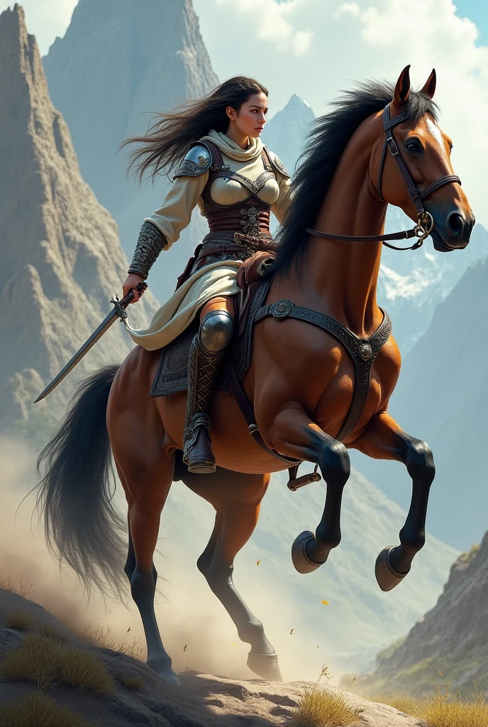 A girl warrior Riding a horse