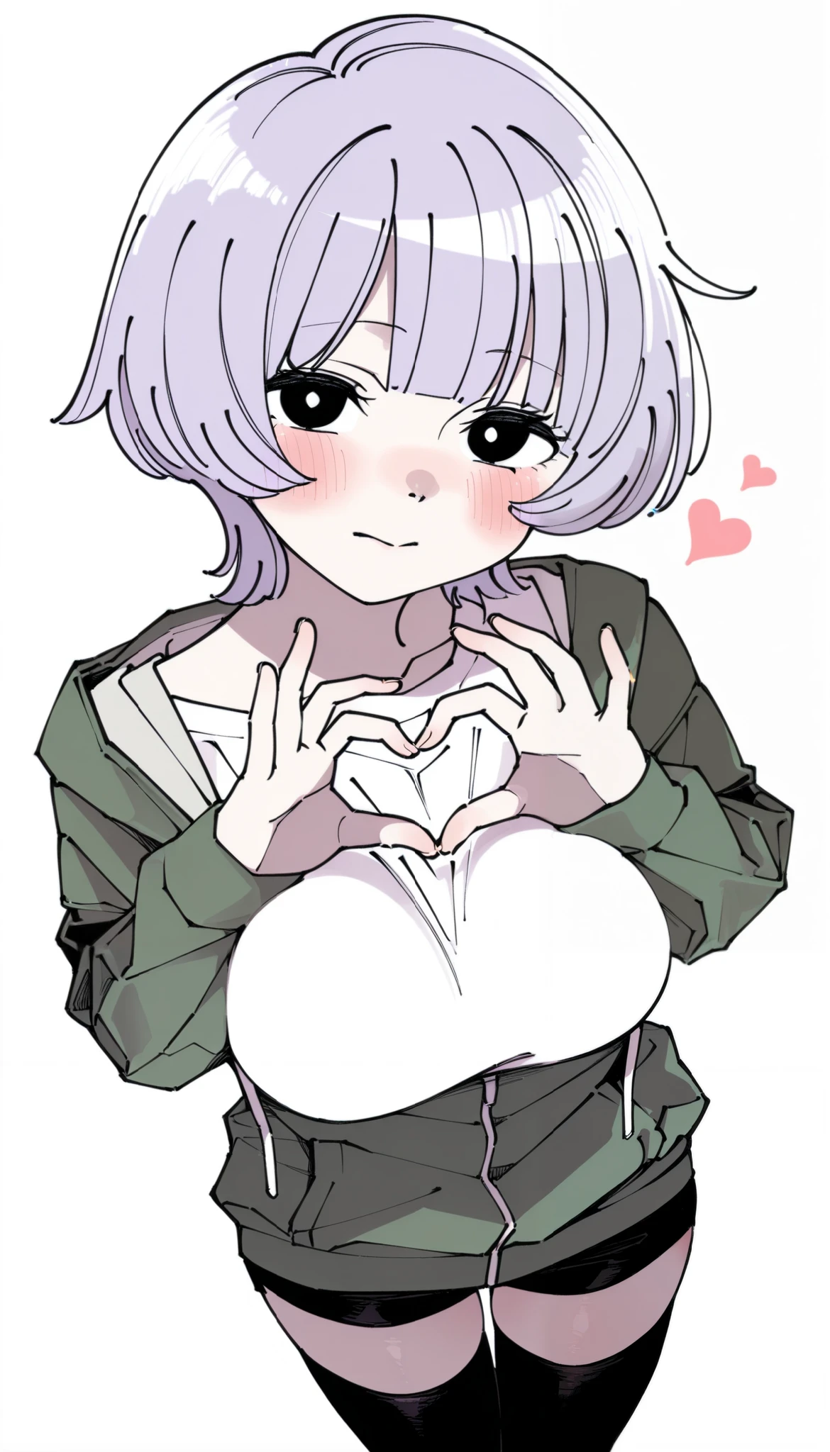 score_9, score_8_up, score_7_up, score_6_up, score_5_up, score_4_up, (masterpiece: 1.0), best quality, 1girl , Alone, Viewer, simple background , short hair, demon, 小demon, shy, demon服装, demon犄角, Heart gesture , charming, blush, From above, big breasts, style: midjourney, cute