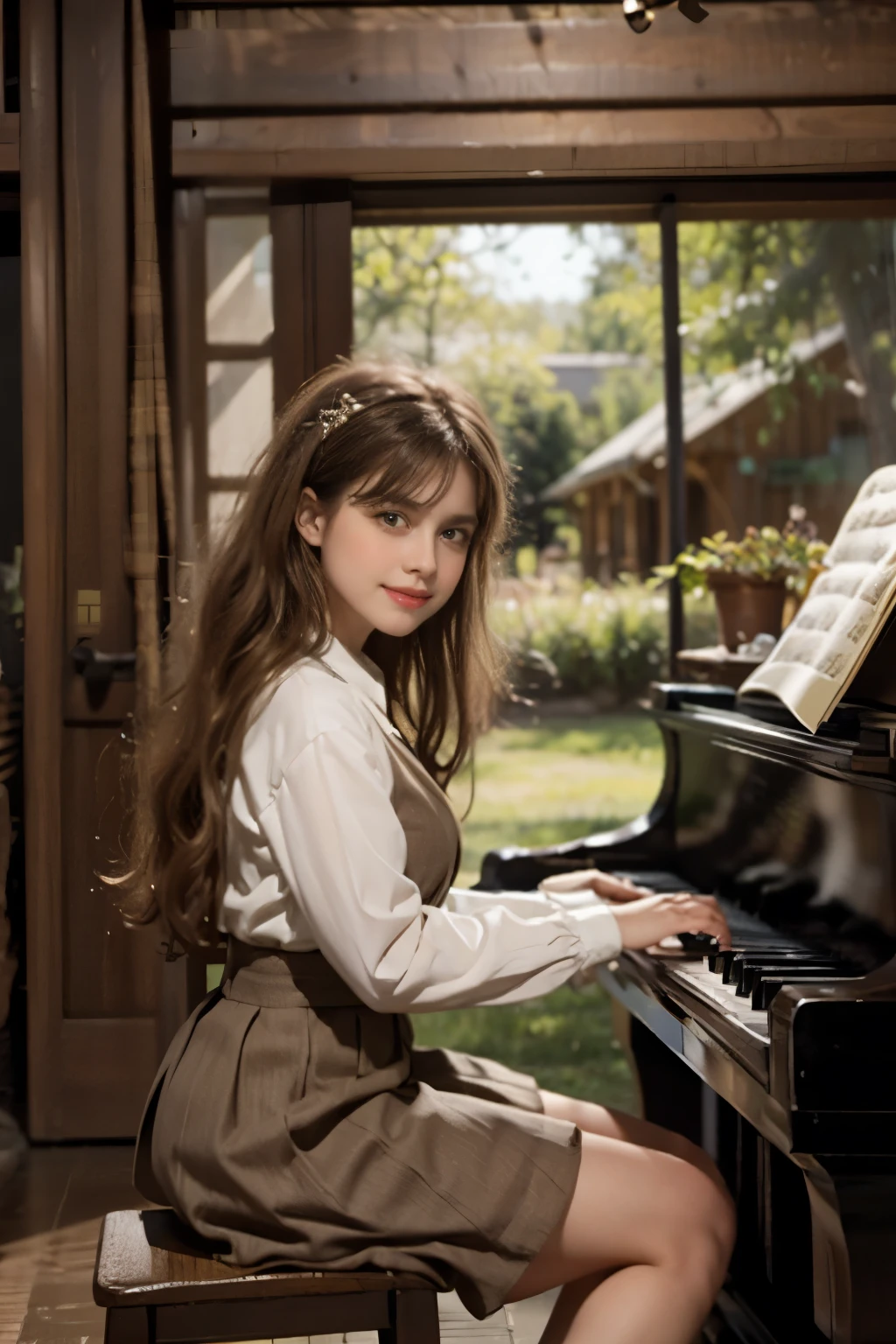 A girl play to piano the songs from the song by Franz Schubert, Page. 560: n. 7... concert 1828s