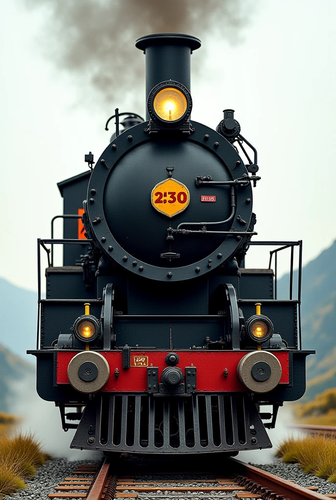 Realistic old steam train big bold name onfront COBUS 