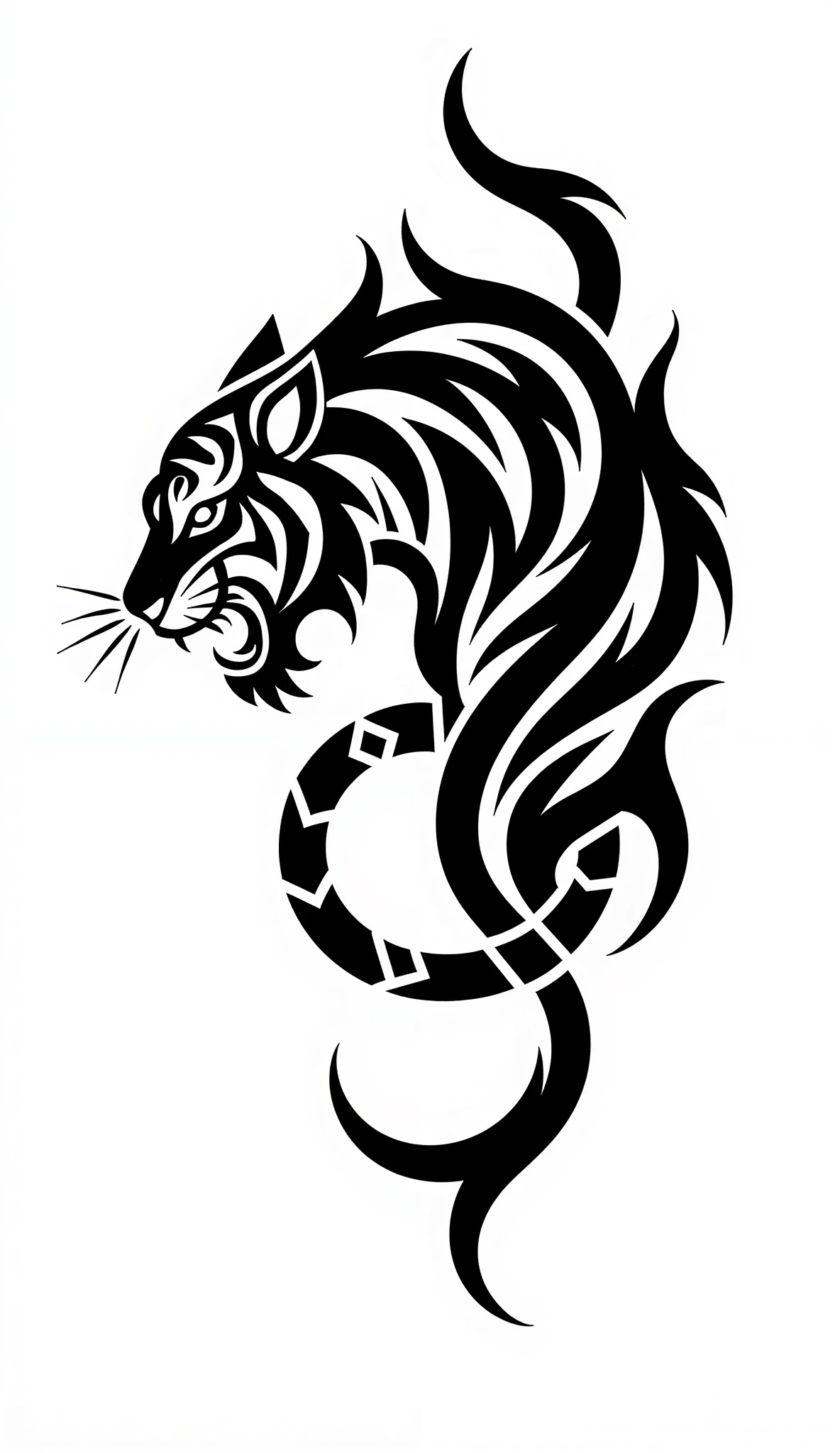 creat tribal tattoo drawing of tiger body on white backgroung