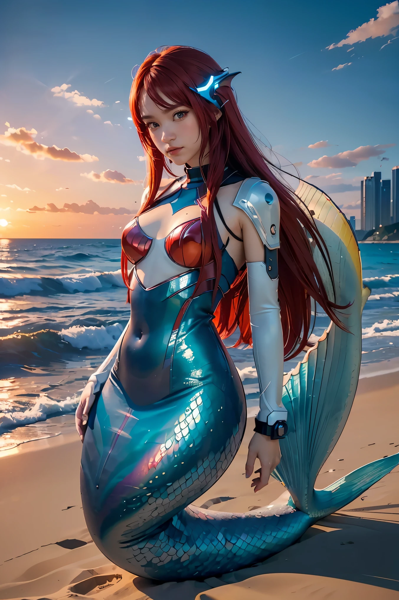 (best quality,4k,8k,highres,masterpiece:1.2),ultra-detailed,(realistic,photorealistic,photo-realistic:1.37),miss fortune (league of legends), 1girl, wearing Star Guardian clothing, extra long hair, strap slip, bare shoulders, detached sleeves, wide sleeves, skirt, portraits, vibrant colors, dramatic lighting