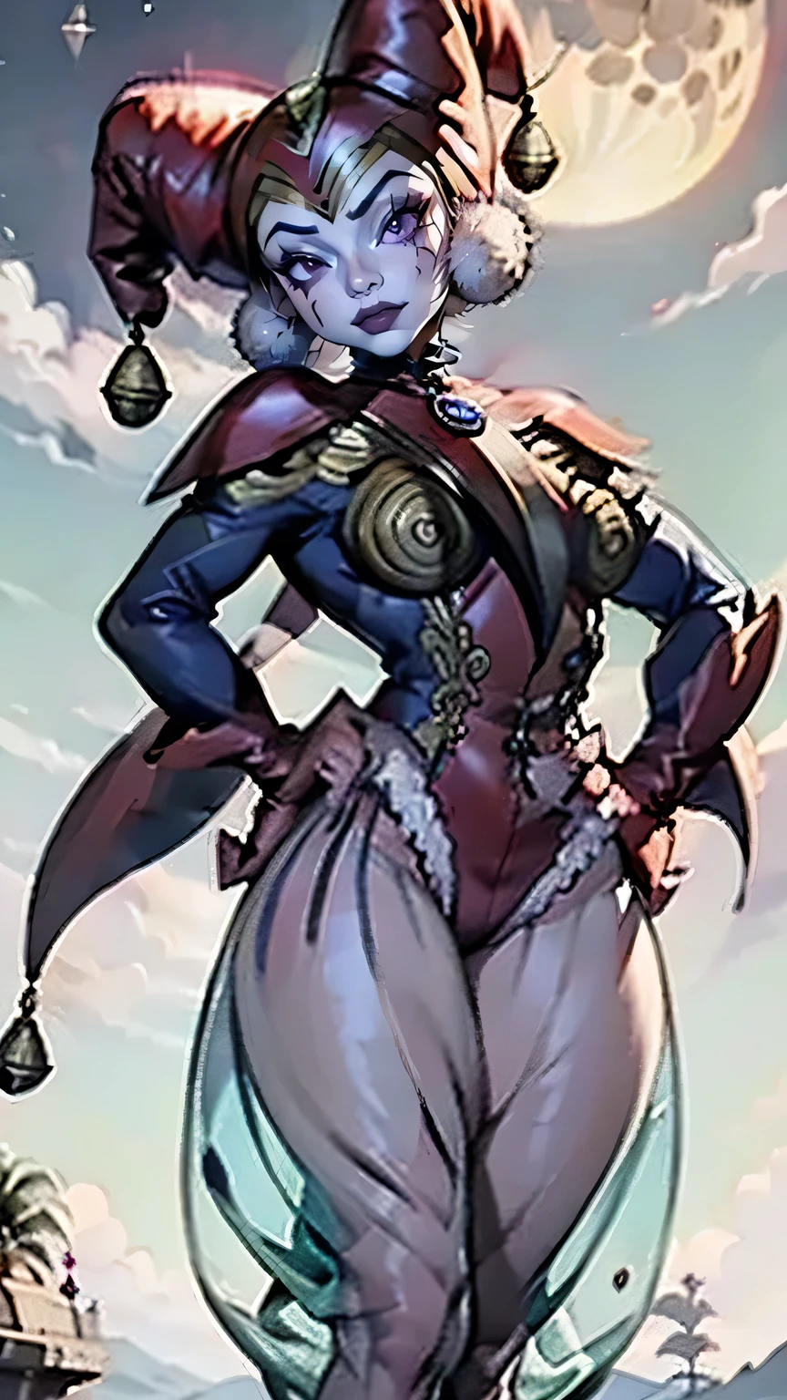 A humorous and quirky female monster mascot, with a thick yet detailed costume, feminine curves, and a silly mask.