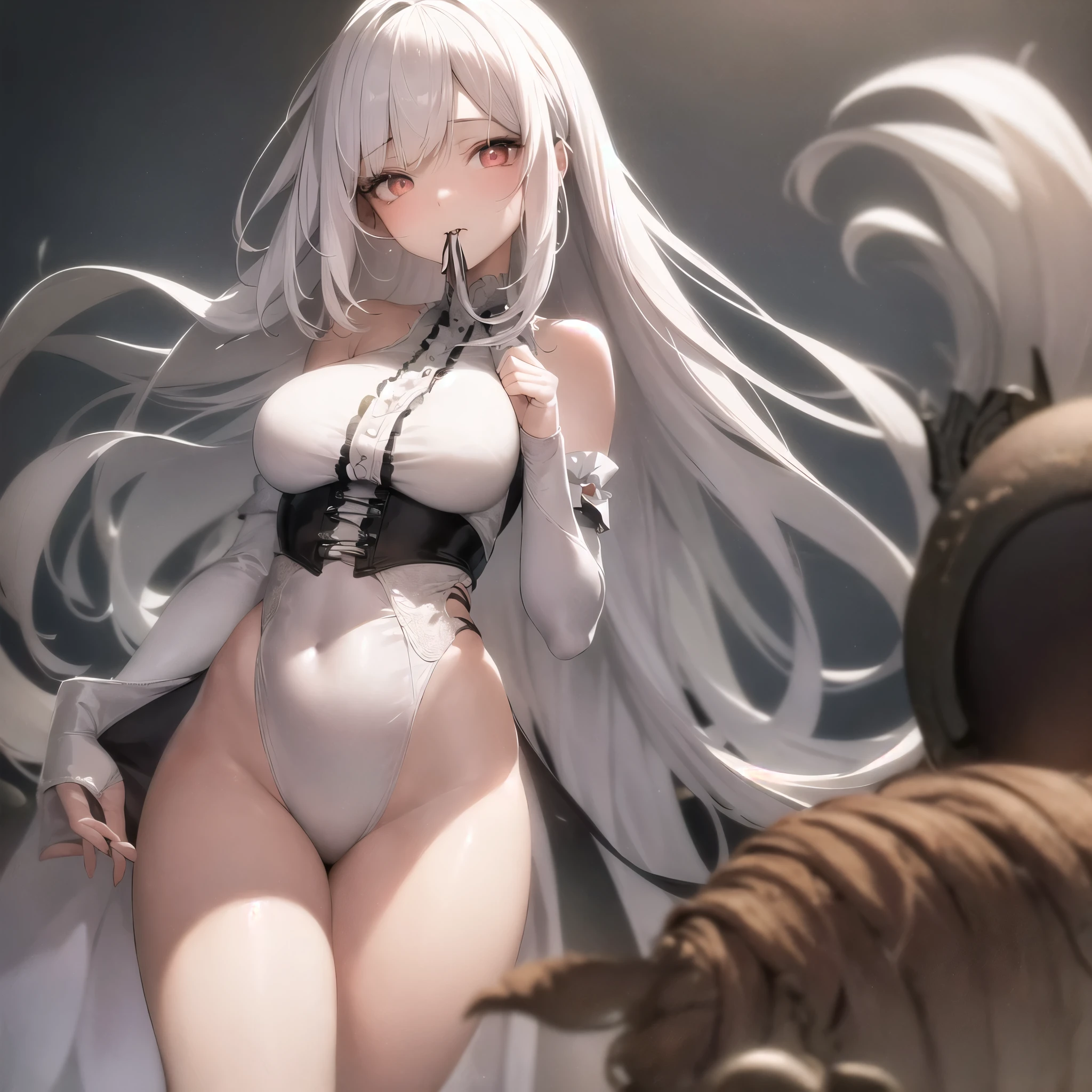 She is a white tiger beastman, so she doesn't wear clothes、She doesn't wear underwear because she's a white tiger beastman、She is white and has very beautiful skin、Cute eyes、Beautiful pubic area without hair、sexypose、tchibi、Mega Mini、big breasts、fullnude、small areola、