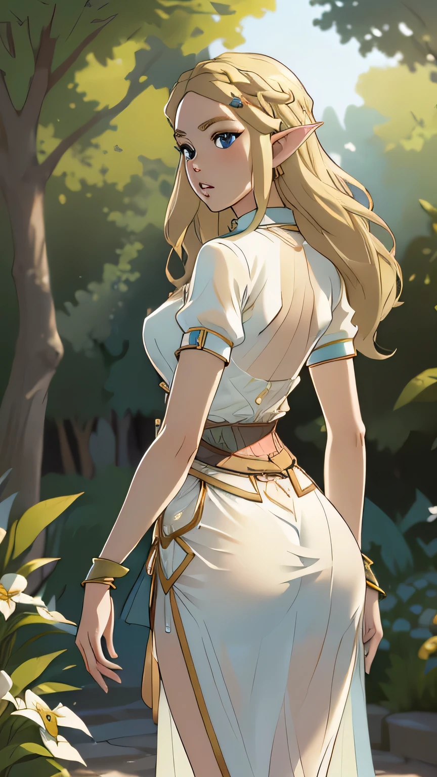a mature woman with long blonde hair, wearing a simple cream dress, slim figure with thick thighs and large sagging breasts, embarrassed expression with red cheeks and glassy eyes, asian features, (masterpiece:1.2), (intricate details:1.2), (perfect skin:1.2), (full hd image:1.37), realistic, photorealistic, extremely detailed, 8k, ultra-detailed, vivid colors, soft lighting, cinematic, high quality, professional photography