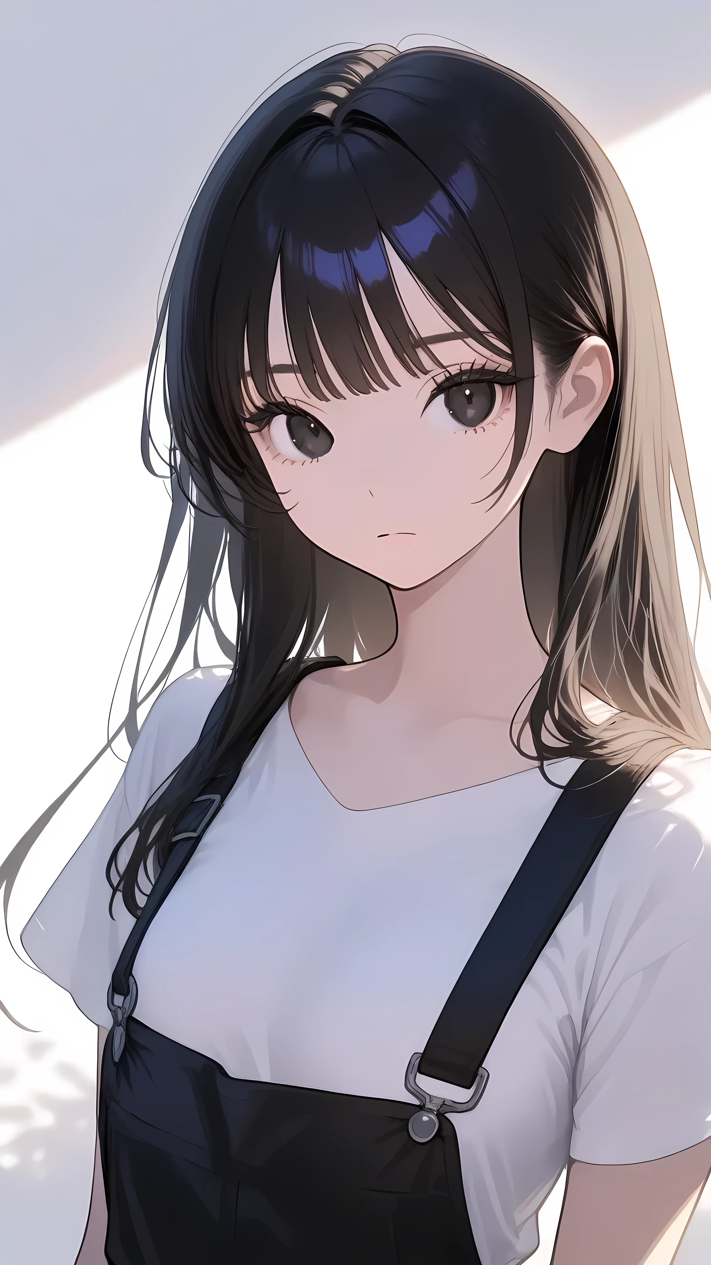 Black and White、girl、Black and white hair、Black and white mixed、Black and white mixed髪、Half Black、Half white、Long Hair、odd eye、Odd Eye: Left eye is white, right eye is black、Left eye is white、Left eye is white、Right eye is black、Right eye is black、Overall, black and white are mixed Girl、Black and Whiteのgirl、White background、White and black Girl、White Room、Black and white Girl、emotionless、Calm
