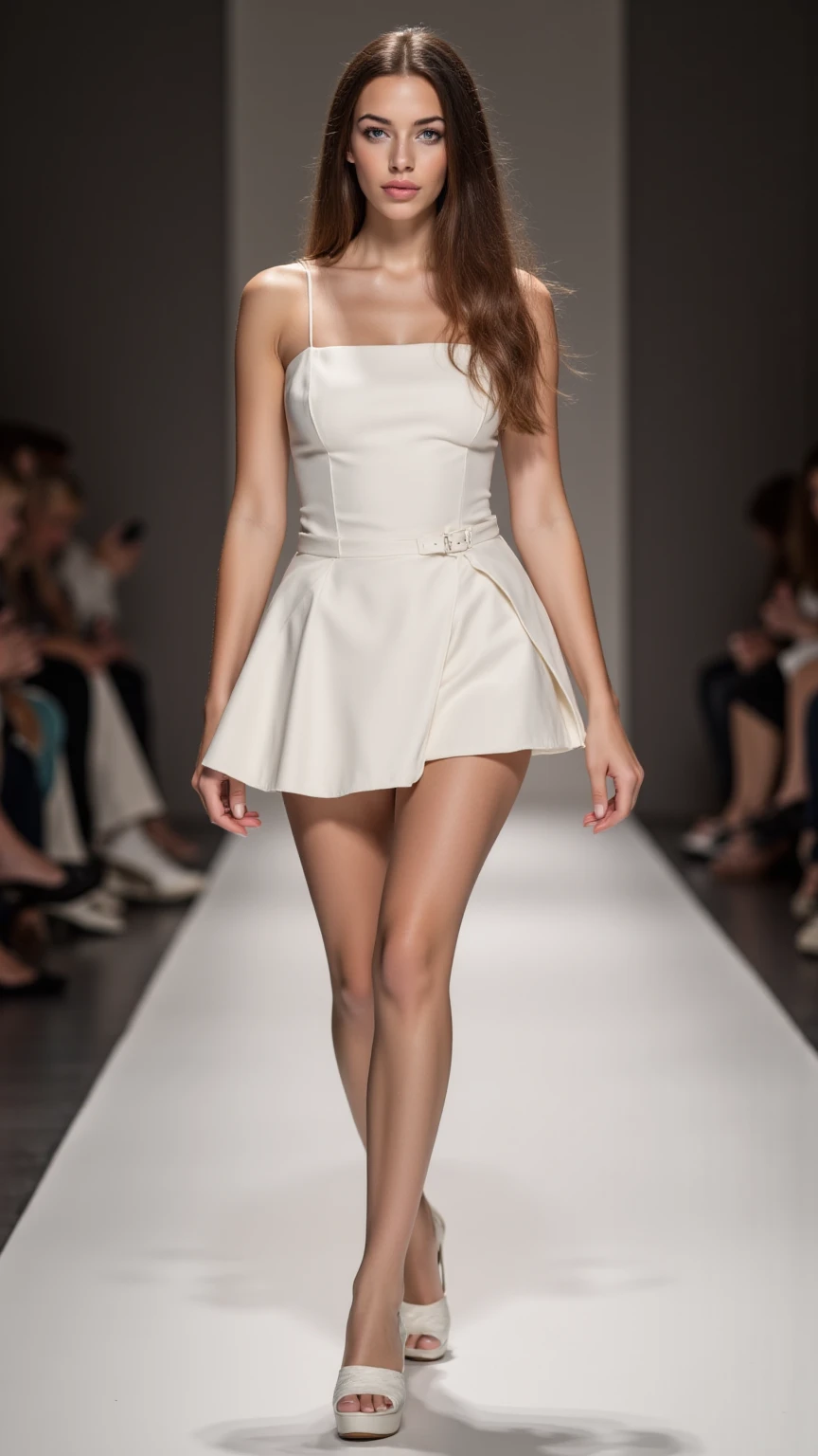 ((best quality)), ((masterpiece)), (detailed), chanel white hair woman with blue eyes and a long beautiful dress posing for a full body catwalk picture, soft portrait shot 8 k, a white short chanel hair girl, portrait of a beautiful model, young white woman, photo of a beautiful woman, white short chanel hair and large eyes, a girl with white chanel hair, lovely delicate face, beautiful delicate face, pale glowing skin, in a catwalk posing
