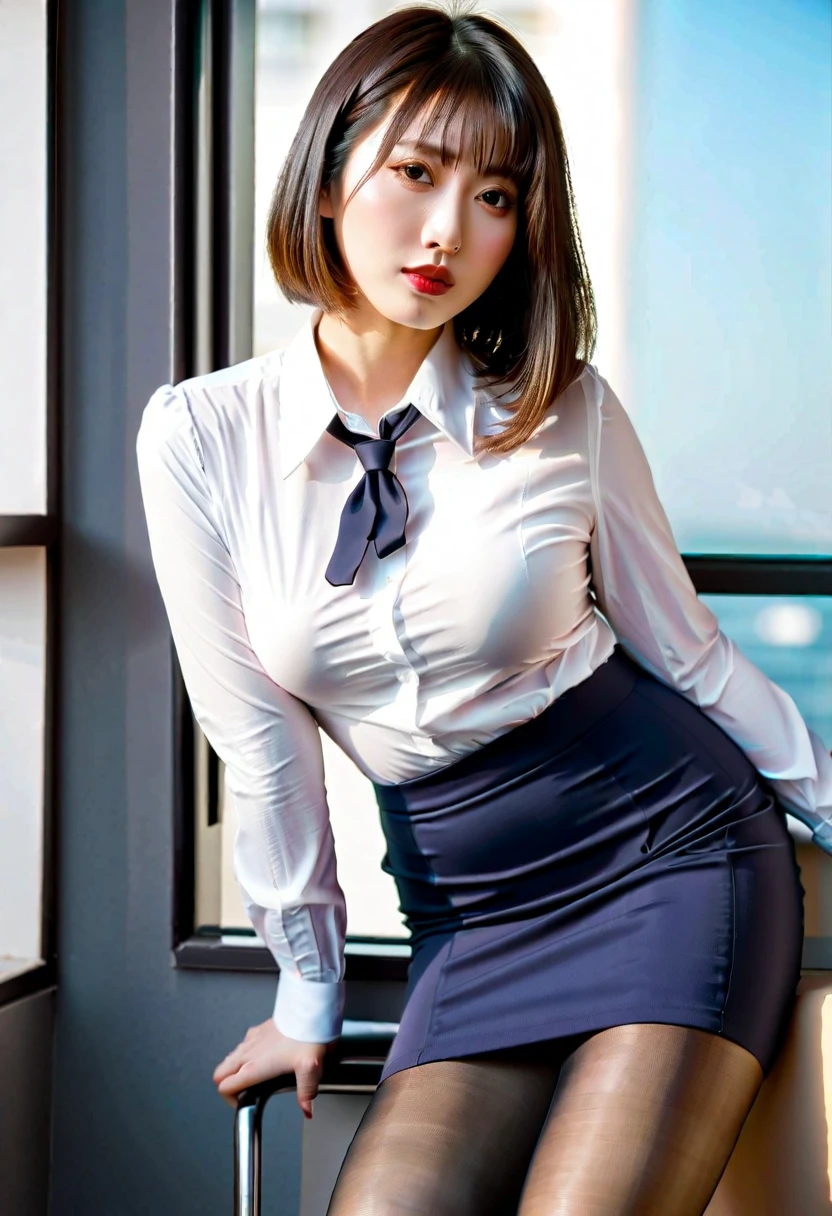 (8k, original photo, best quality, masterpiece:1.2), (actual, photo-actual:1.37), Super detailed,
1 girl,Lovely, alone,beautiful detailed sky,Detail of cafe,night,sitting,Dating,(nose blushing),(Smile:1.1),(Keep your mouth shut),big breasts, seductive Smile, Large aperture, professional lighting, Sony A7R4, Jersey 50mm f1.8,
medium breasts,Beautiful and delicate eyes,(collared shirt:1.1), bowtie,pleated skirt,(short hair:1.2),Floating hair 