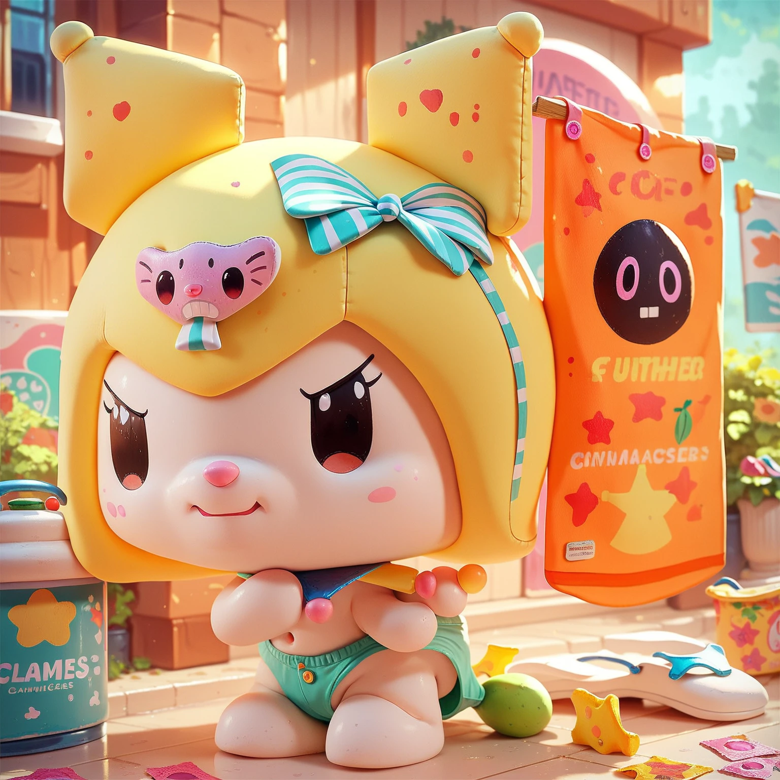 (Masterpiece), (Excellent), (Ultra Detailed), (Full Body: 1.2), (Solitary), White Theme, White Tiger Magician, Cute, Open Mouth, Smile, Headphones, Tiger Stripe, Popmart Blind Box, Clay Texture, Stepping on the Earth, Black and White Background, Natural Light, Best Quality, Ultra Detail, 3D Art, C4D, OC Renderer, 3D Rendering, 8K