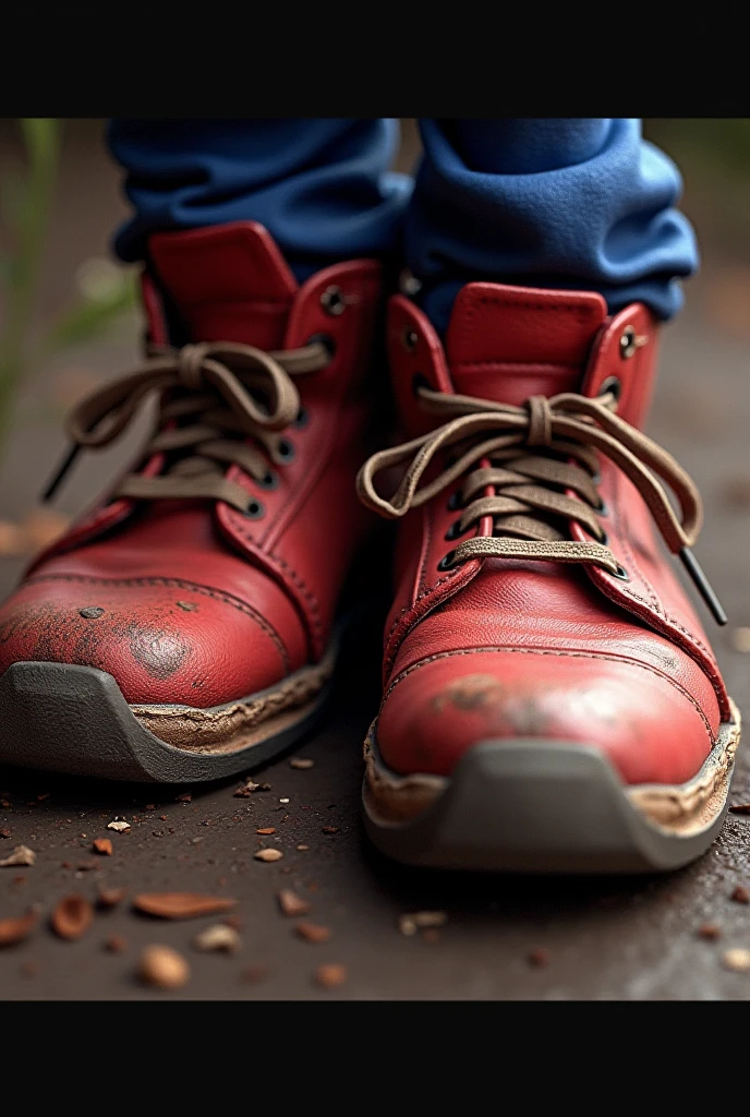 A close-up of Sonic’s worn-out red shoes.  
