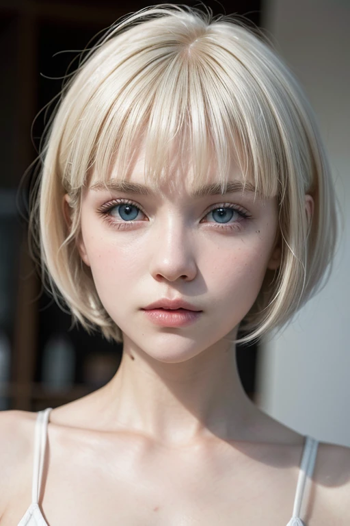 (shiny white skin:1.5),(cute girl with beautiful boobs:1.5),(cute face:1.5) ,(short blouse:1.3),
(clear background:1.5) ,(short white hair:1.4),(bangs:1.3)